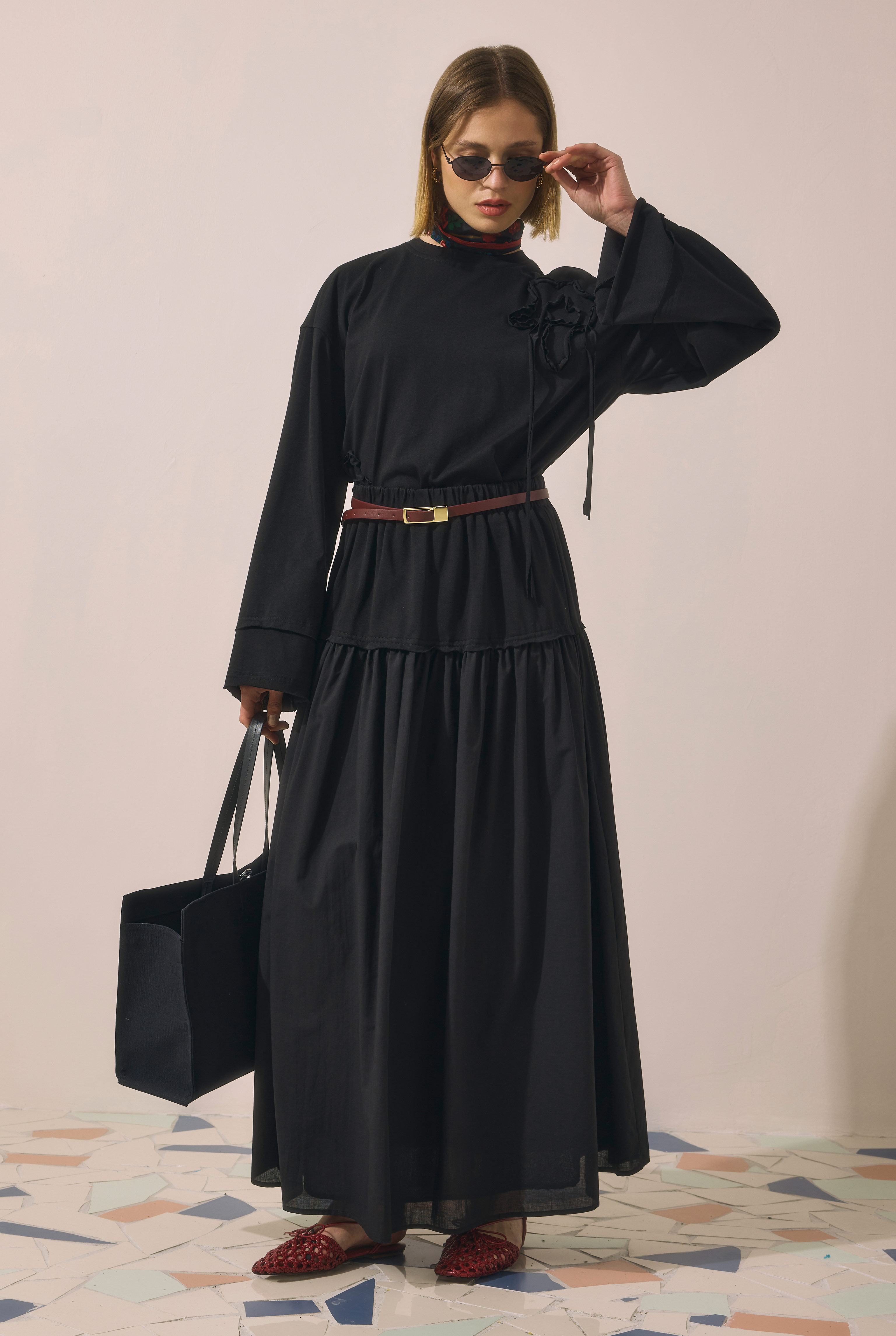 Yoke Detailed Voile Skirt Black - HE-QA