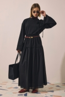 Yoke Detailed Voile Skirt Black 