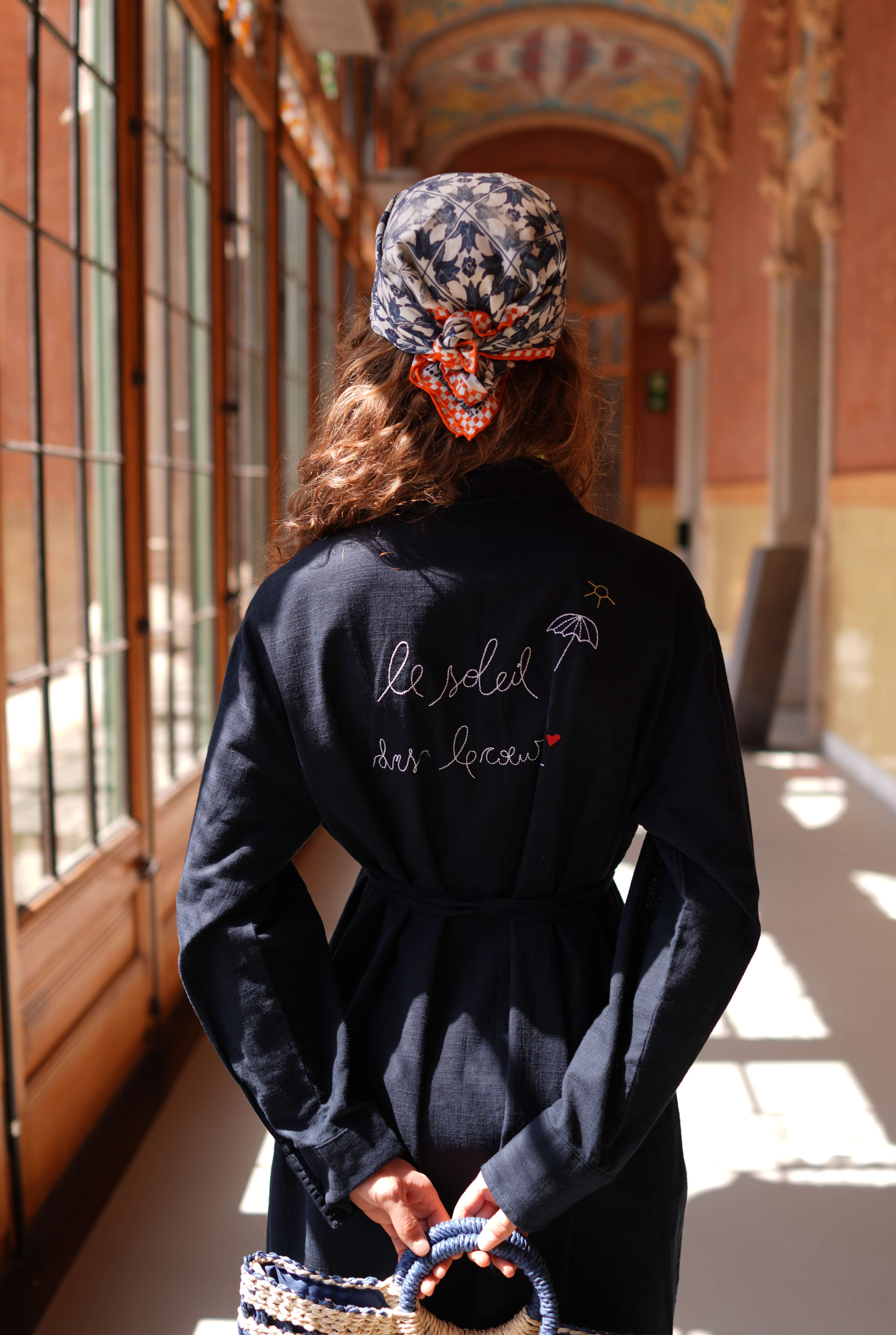 Embroidered Cotton Dress Navy Blue - 3