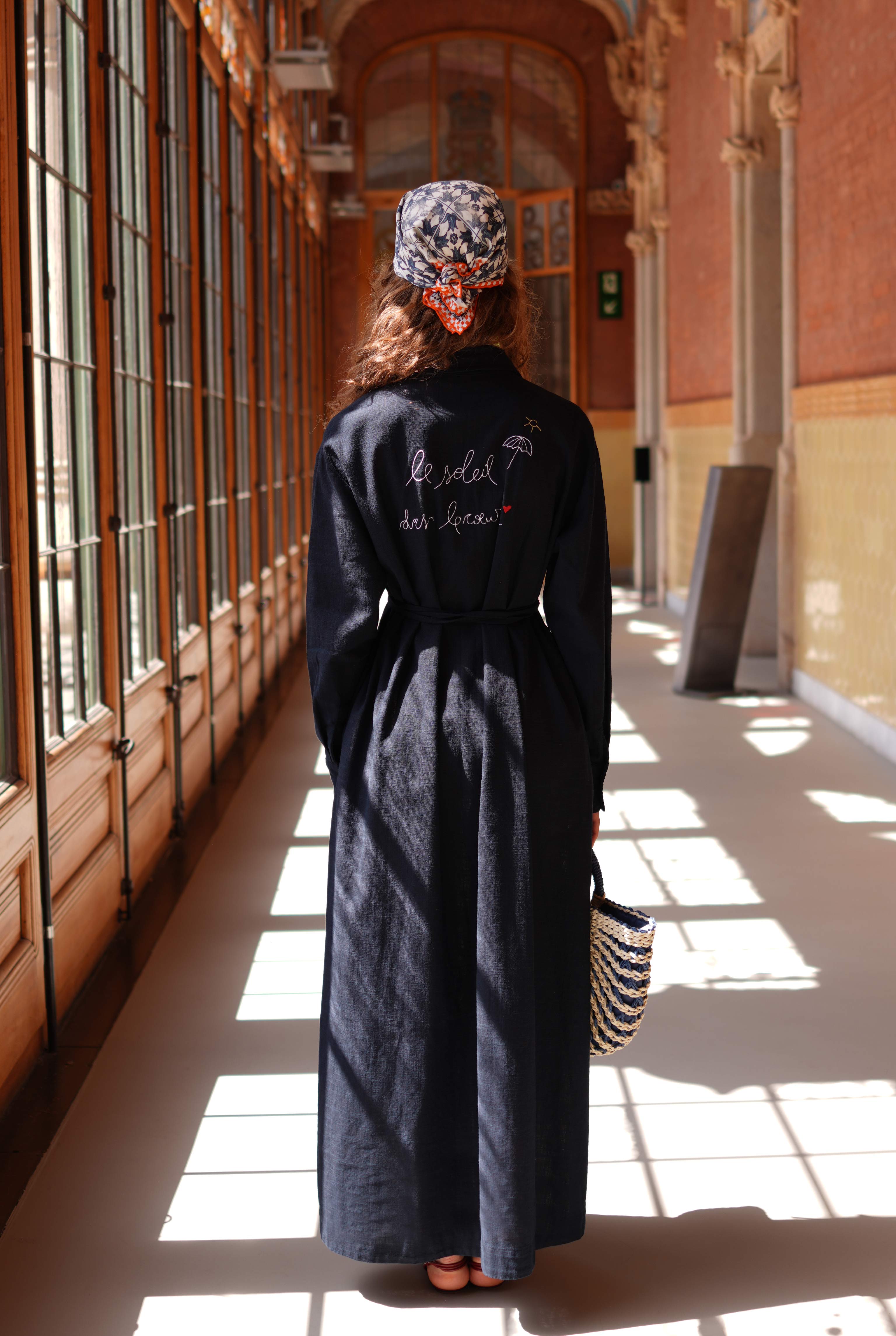 Embroidered Cotton Dress Navy Blue - 4