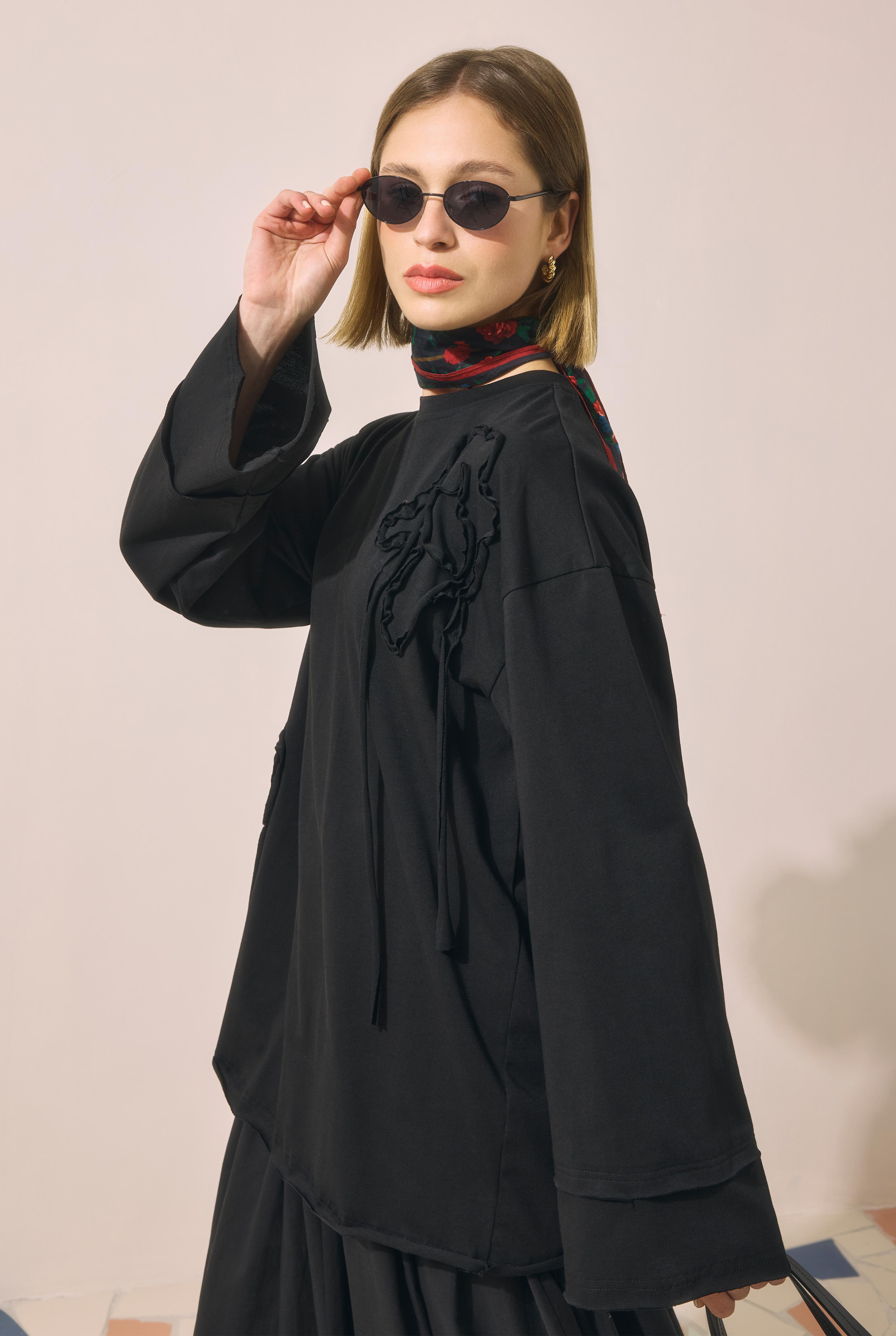 Embossed Embroidered Sweatshirt Black - 1