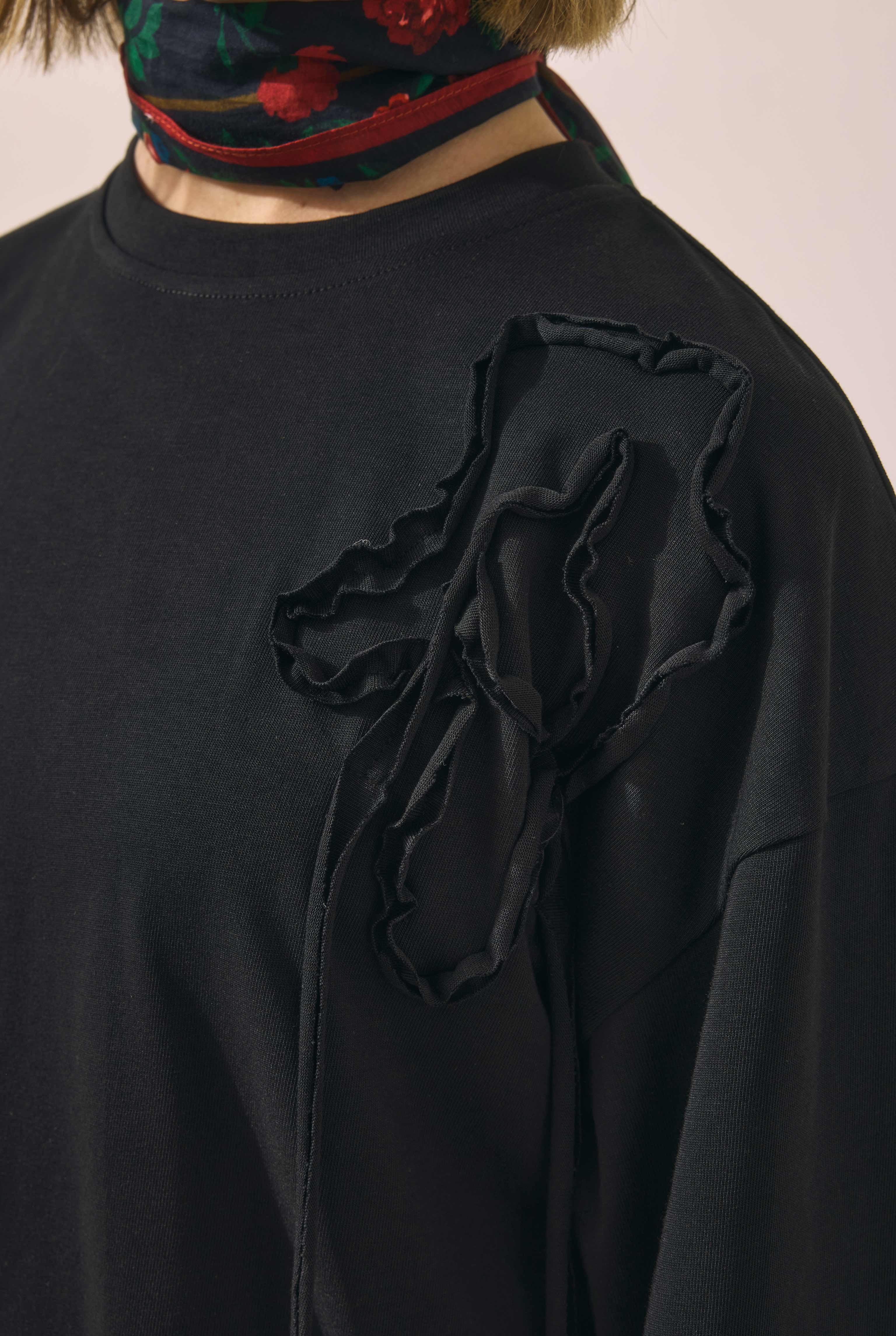 Embossed Embroidered Sweatshirt Black - 2