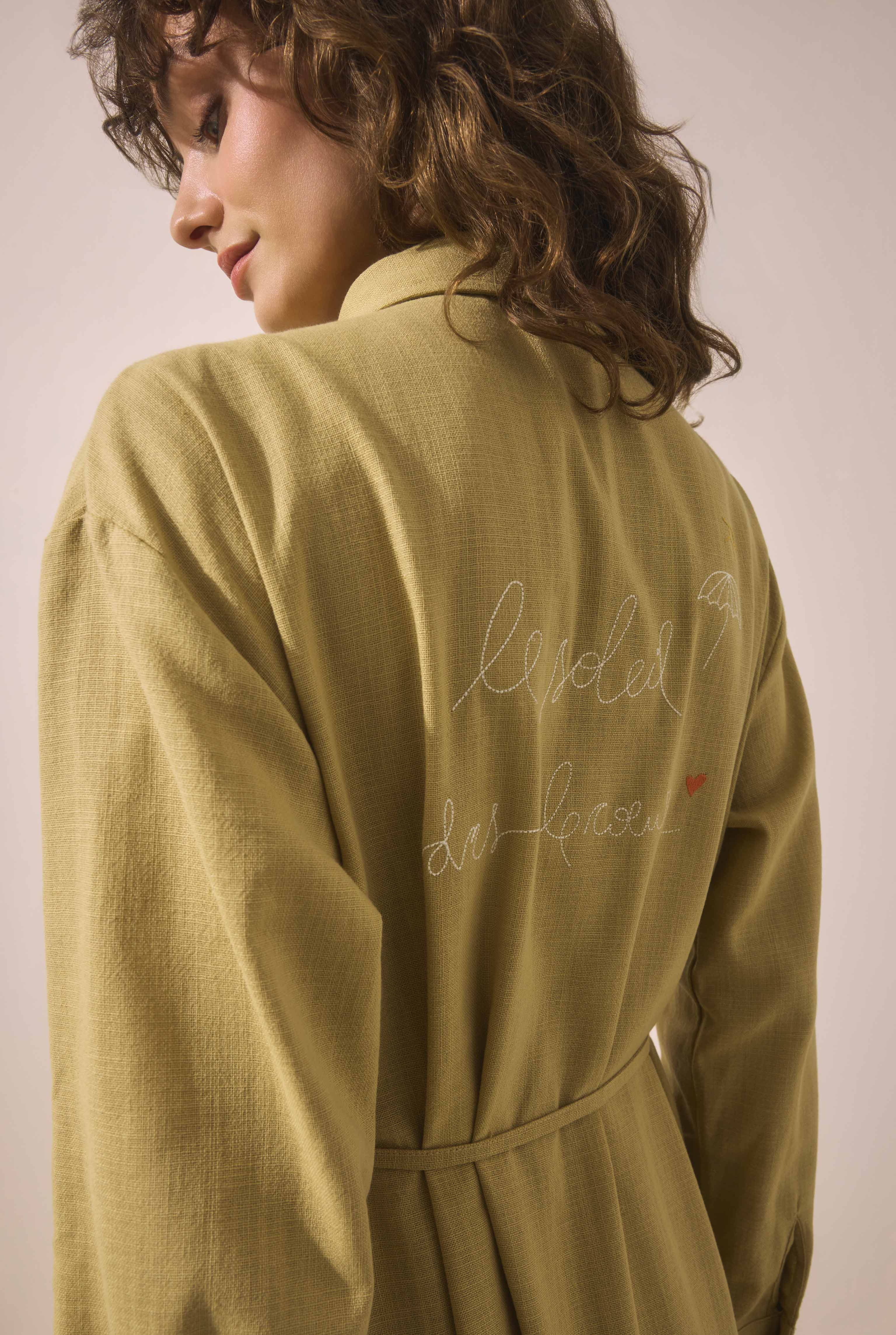 Embroidered Cotton Dress Camel - 3