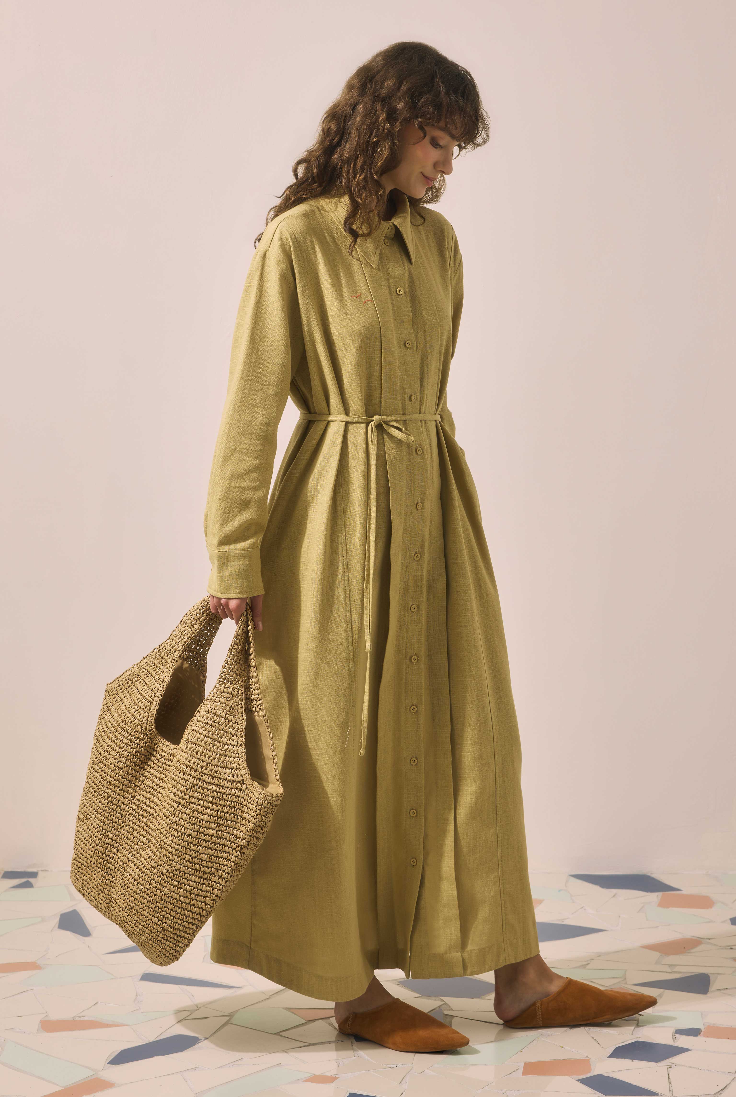 Embroidered Cotton Dress Camel - 2
