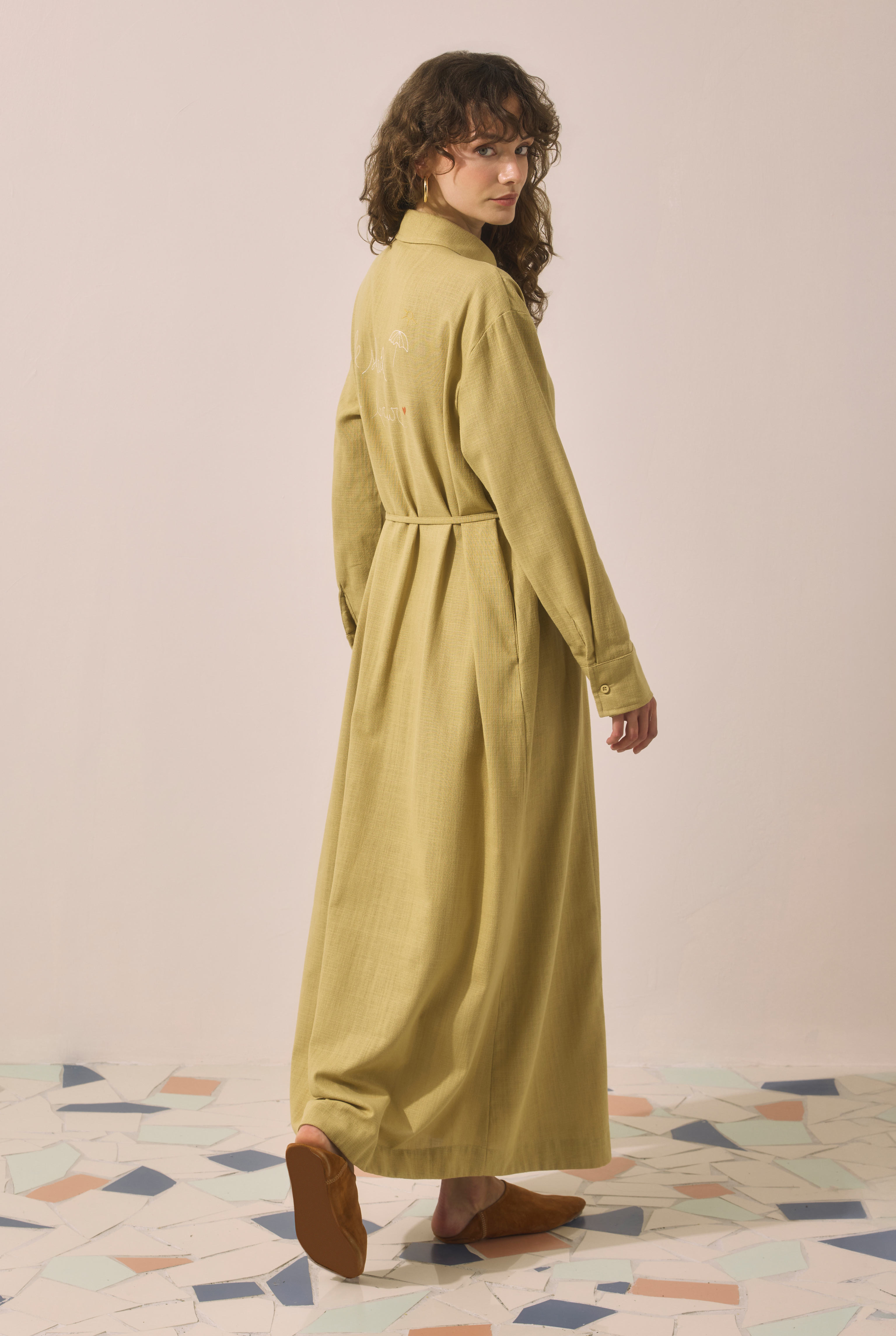 Embroidered Cotton Dress Camel - 6