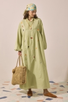 Natural Embroidered Voile Dress Light Sage Green 