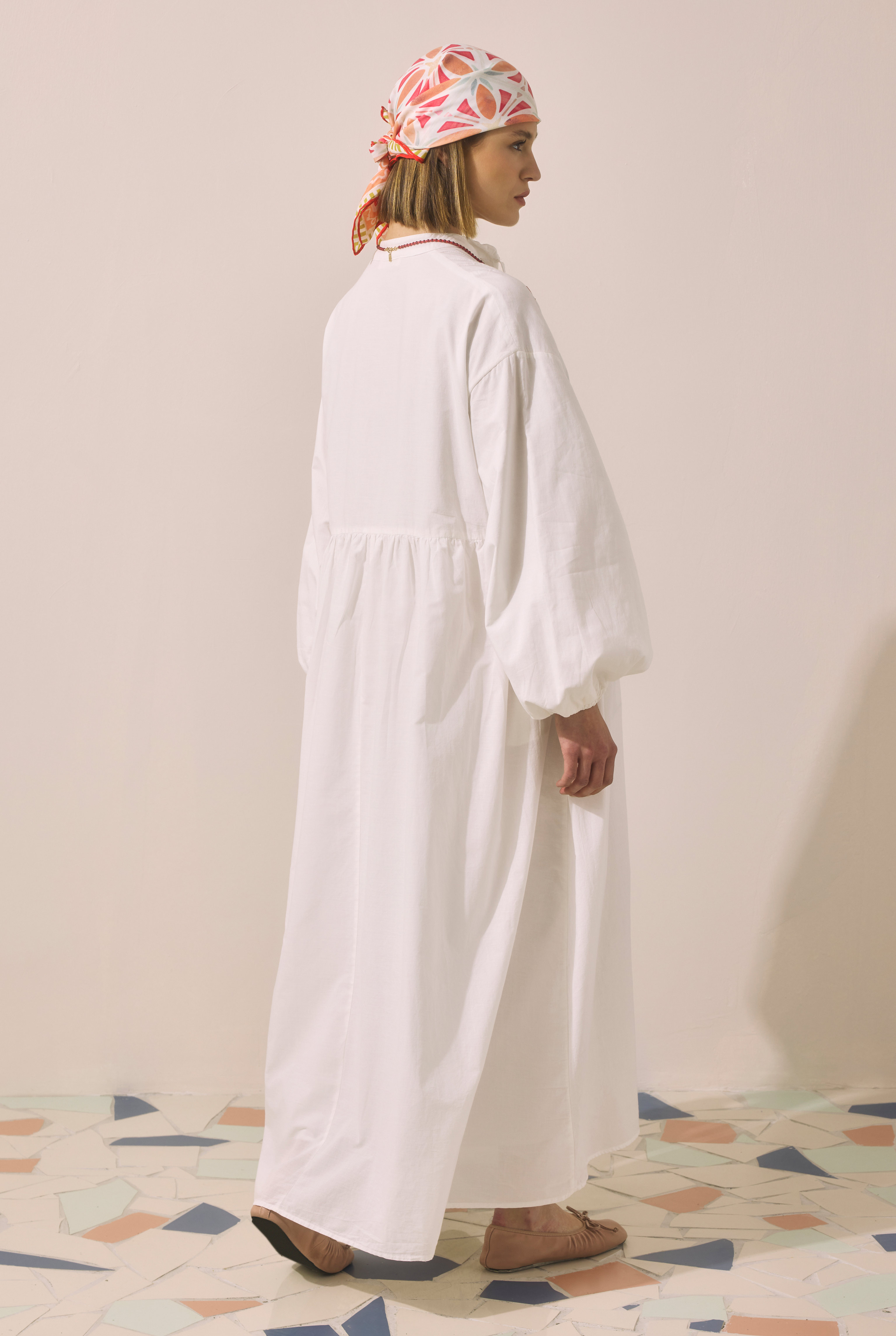 Natural Embroidered Voile Dress Bone - 5