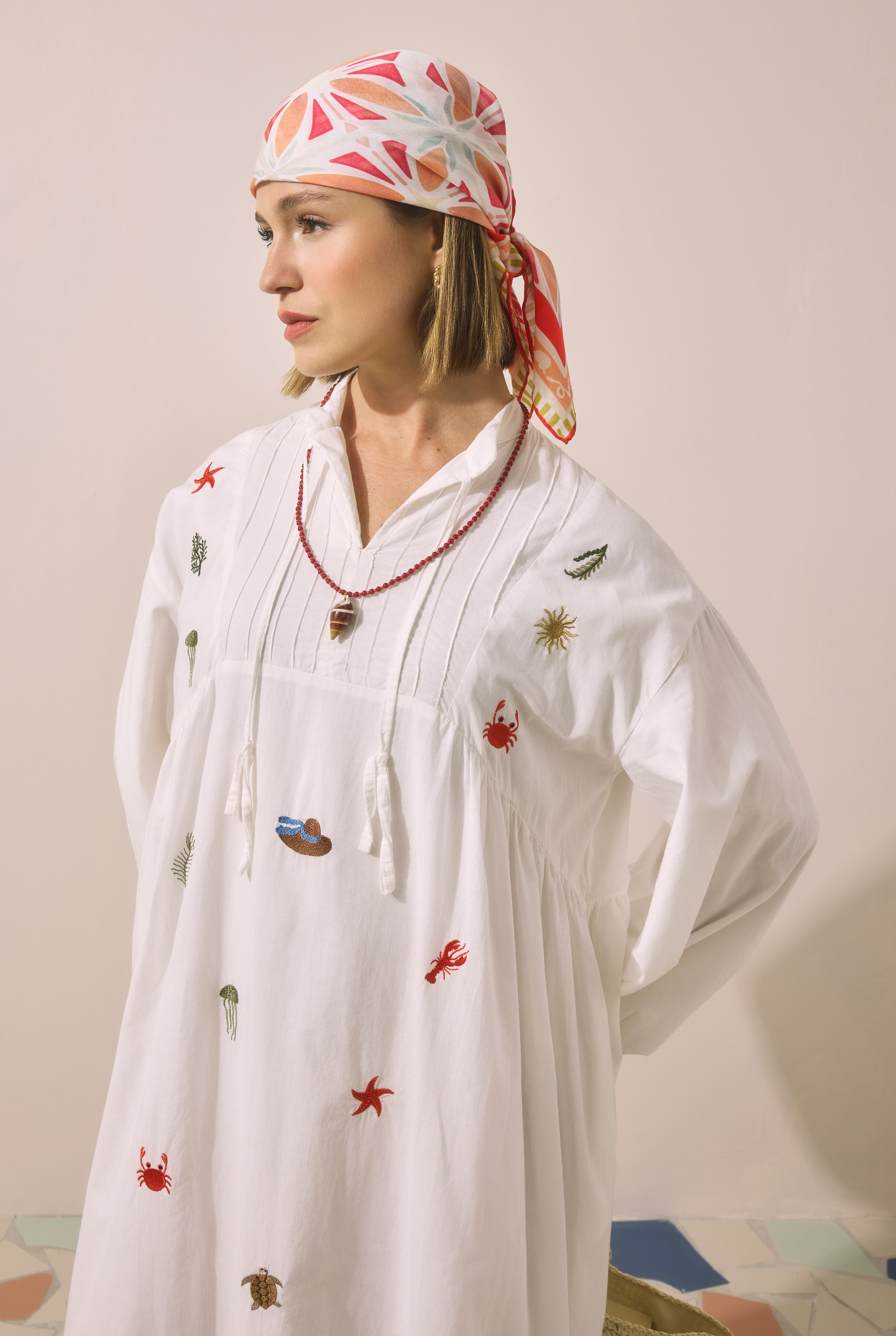 Natural Embroidered Voile Dress Bone - 3