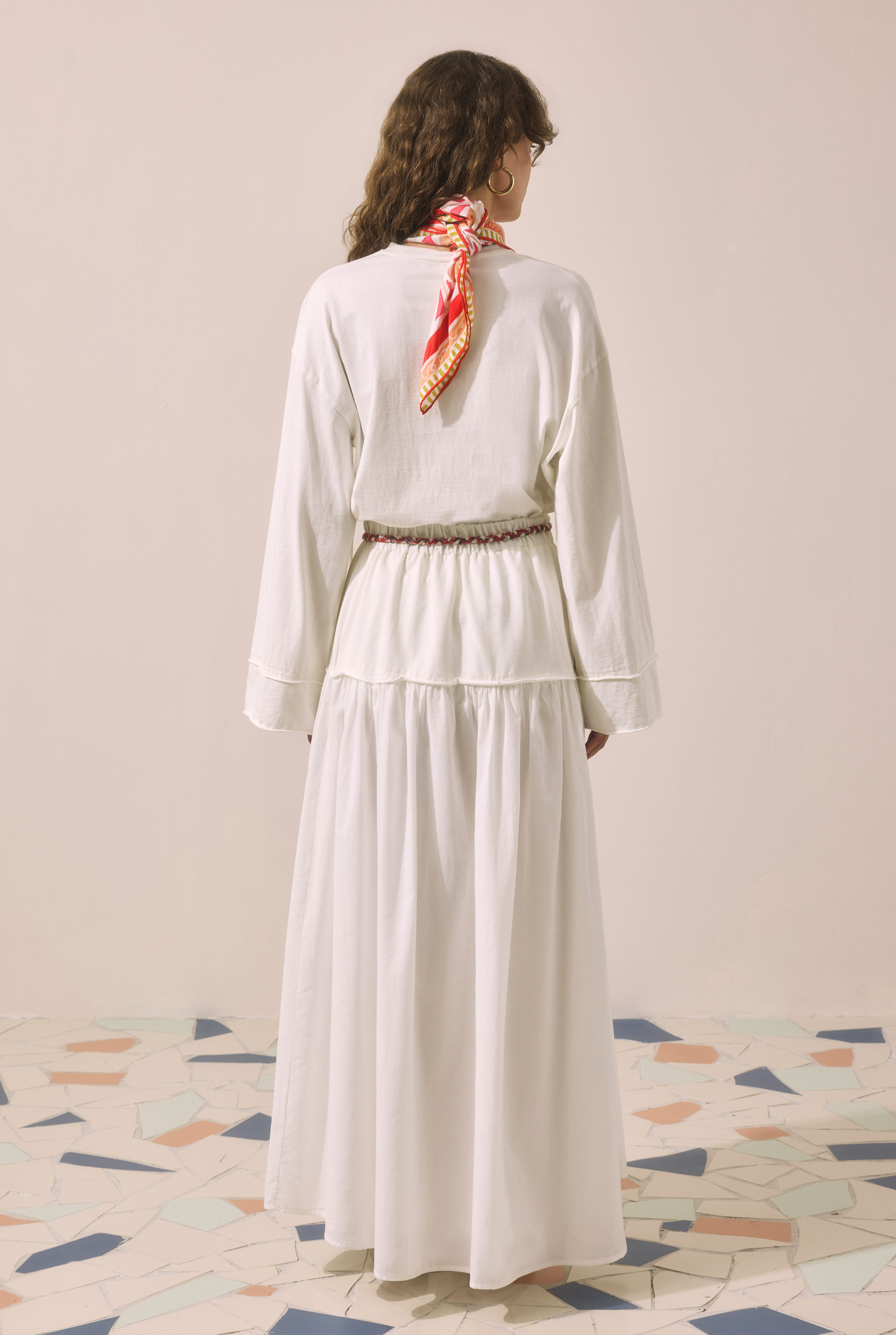 Yoke Detailed Voile Skirt Ecru - 6