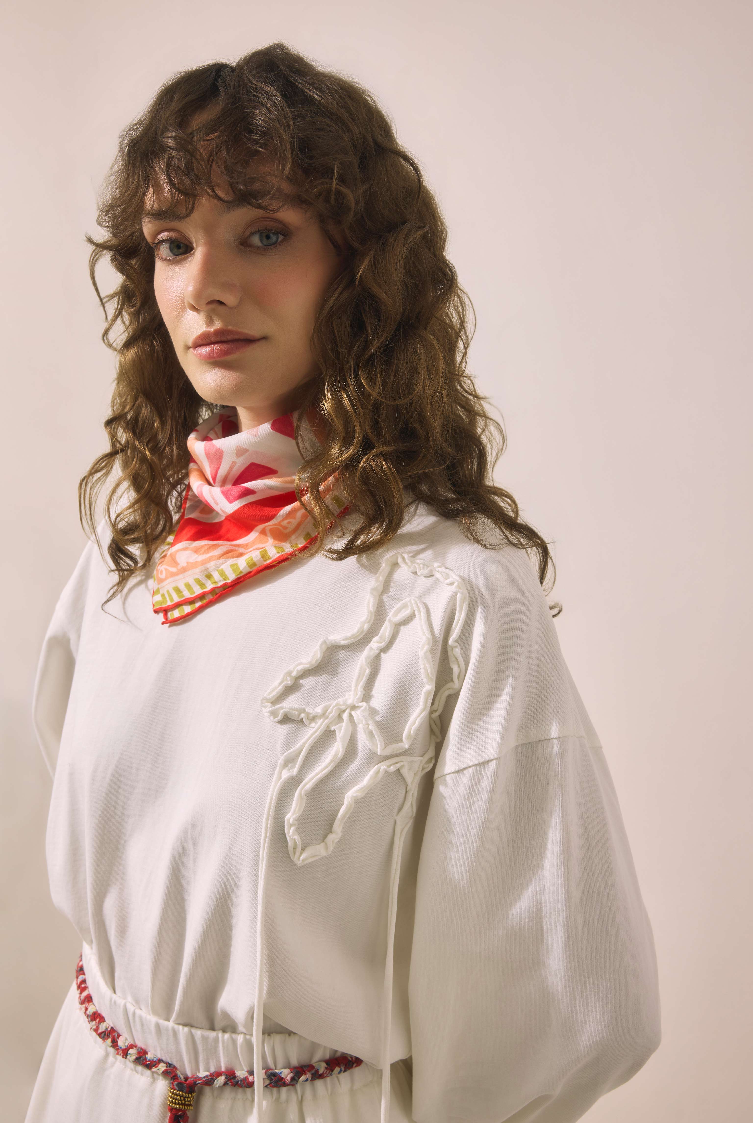 Yoke Detailed Voile Skirt Ecru - 4