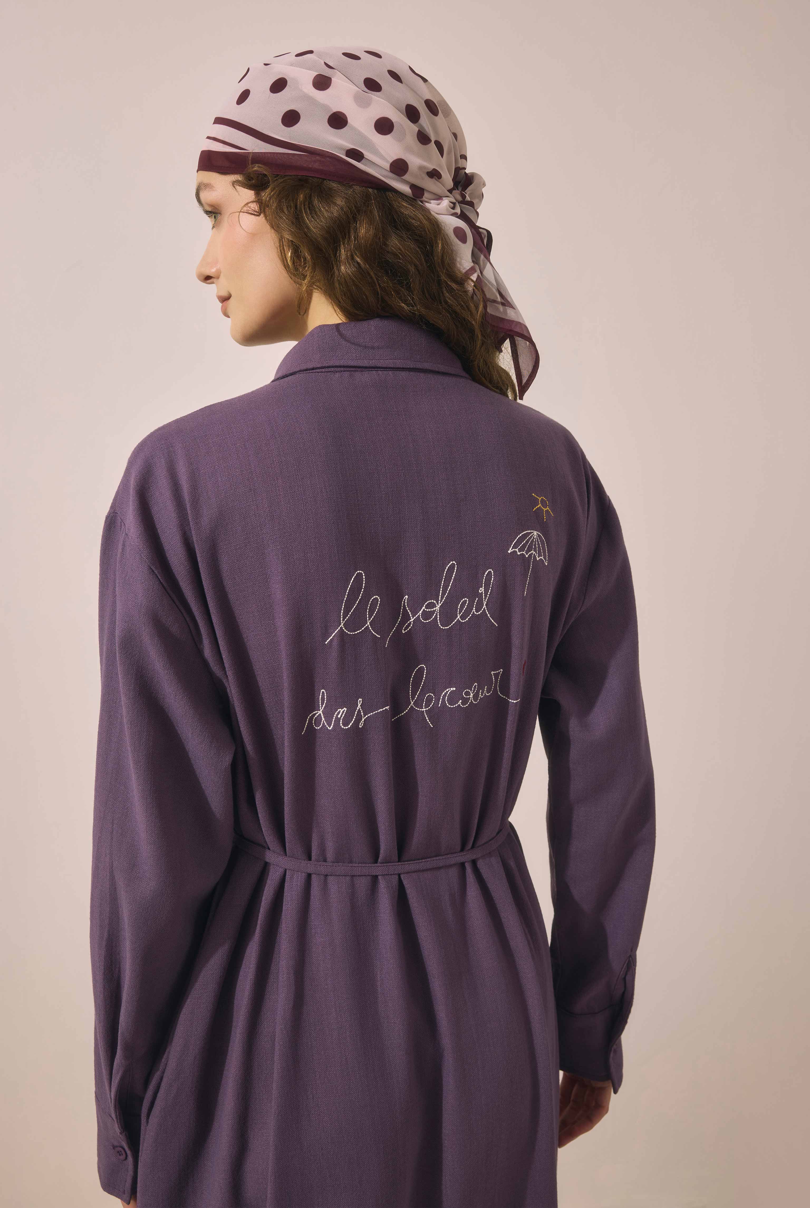 Embroidered Cotton Dress Retro Violet - 4