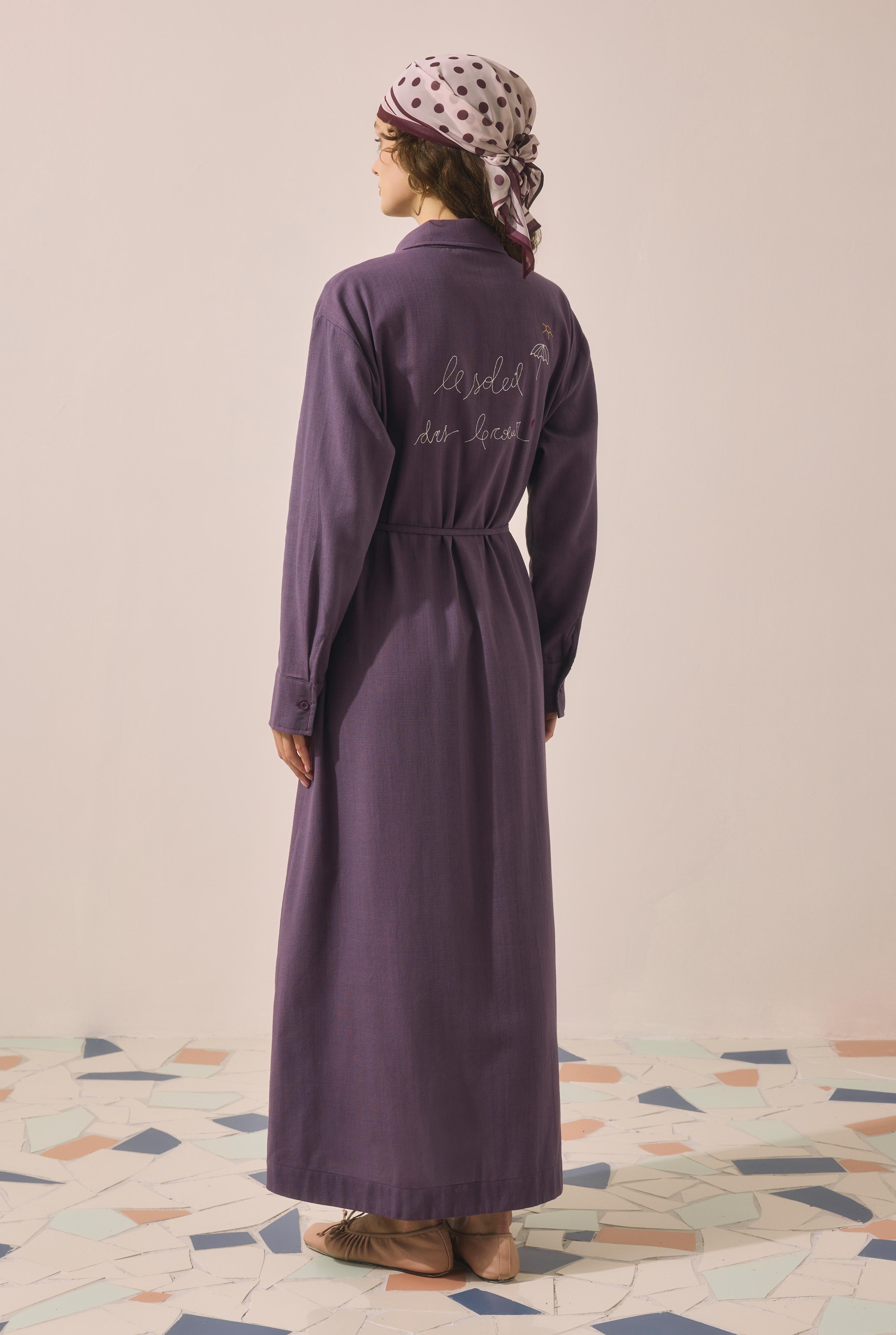 Embroidered Cotton Dress Retro Violet - 5