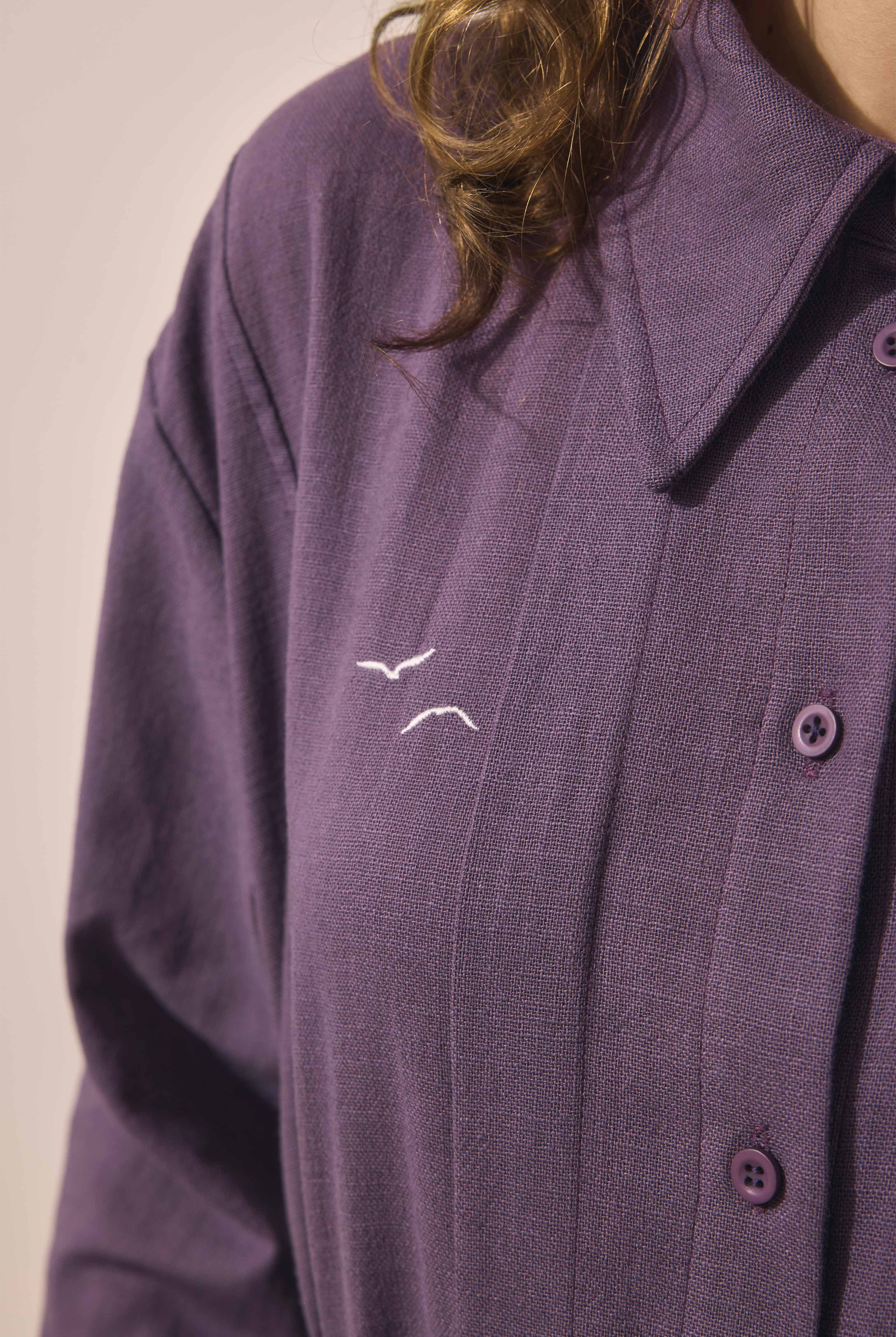 Embroidered Cotton Dress Retro Violet - 3