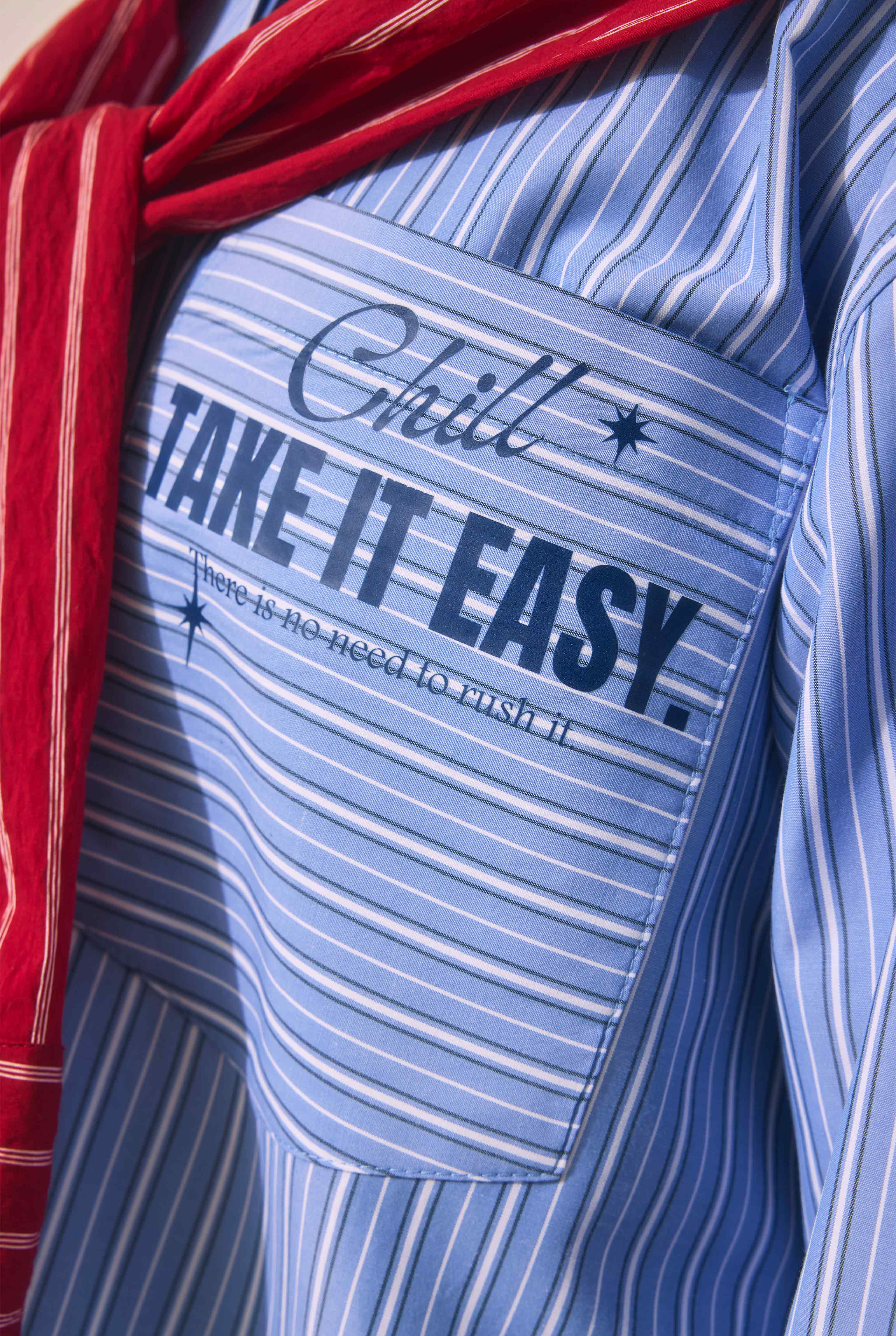 Scarf Detail Striped Shirt Blue - 2