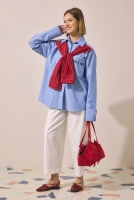 Scarf Detail Striped Shirt Blue 