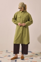 Long Ruched Detail Shirt Oil Green 