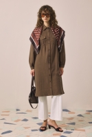 Long Ruched Detail Shirt Brown 
