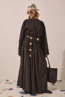 Yoke Detailed Voile Skirt Brown 
