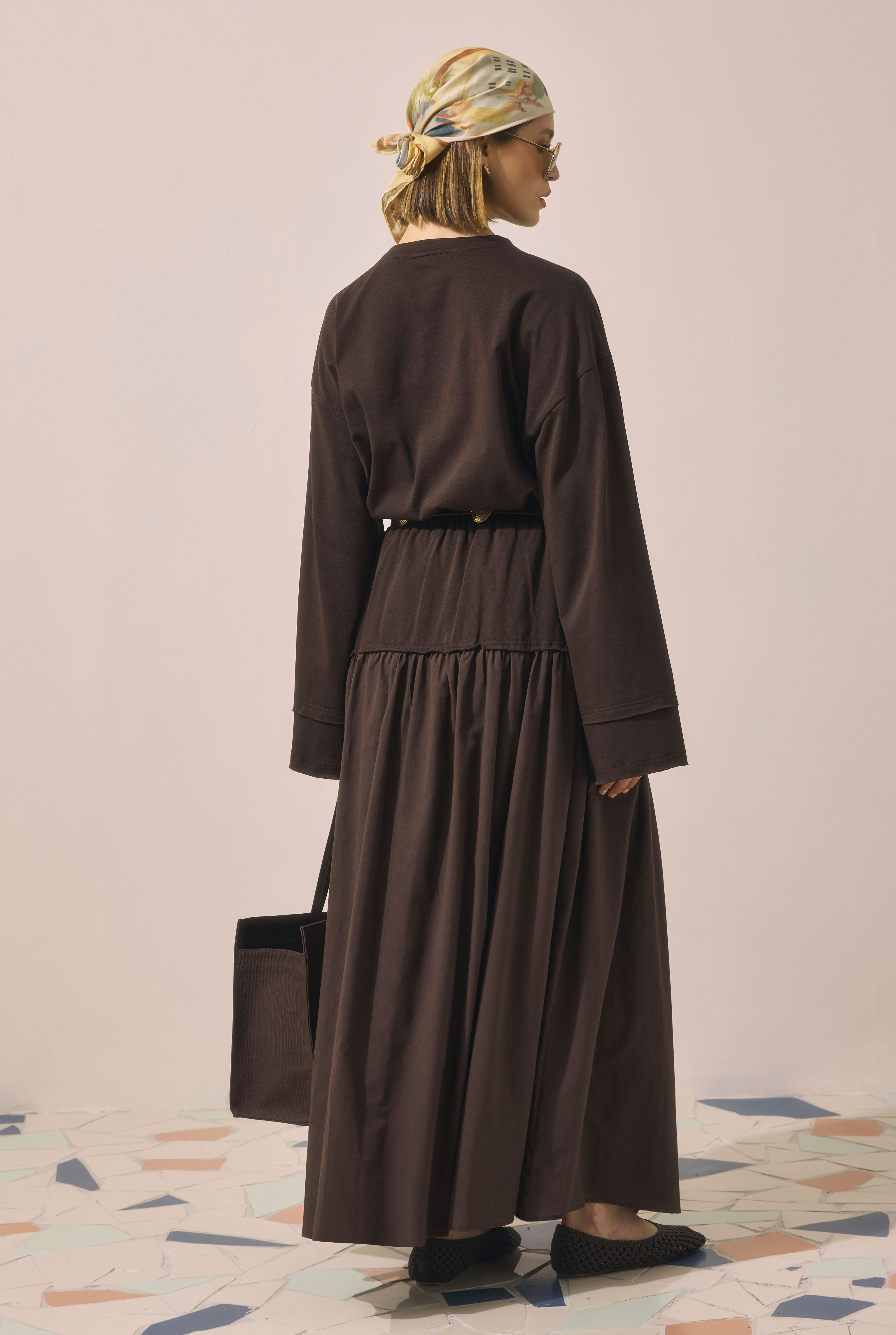 Yoke Detailed Voile Skirt Brown - 4