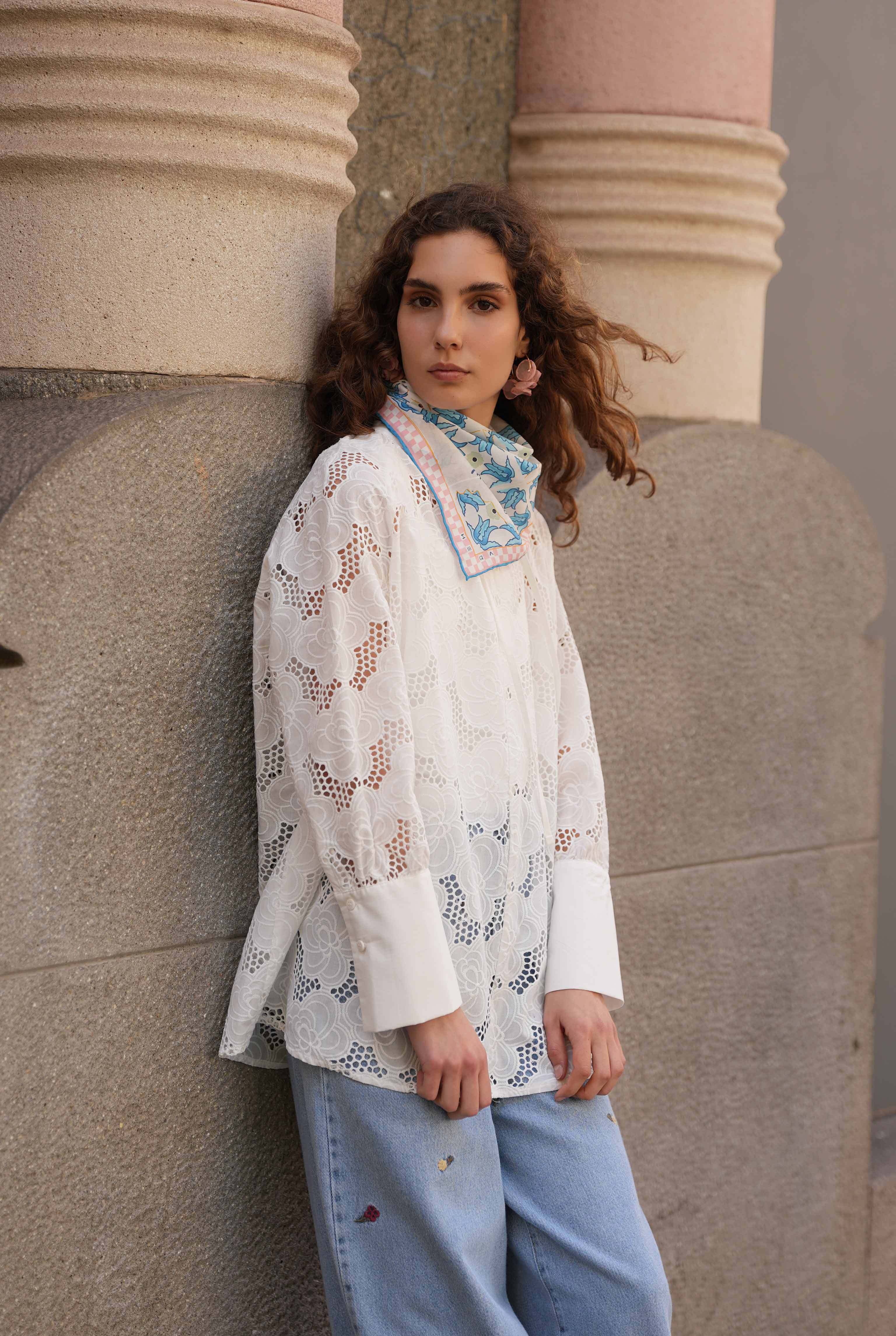 Flor Fragmenta Scarf Light Blue - 1