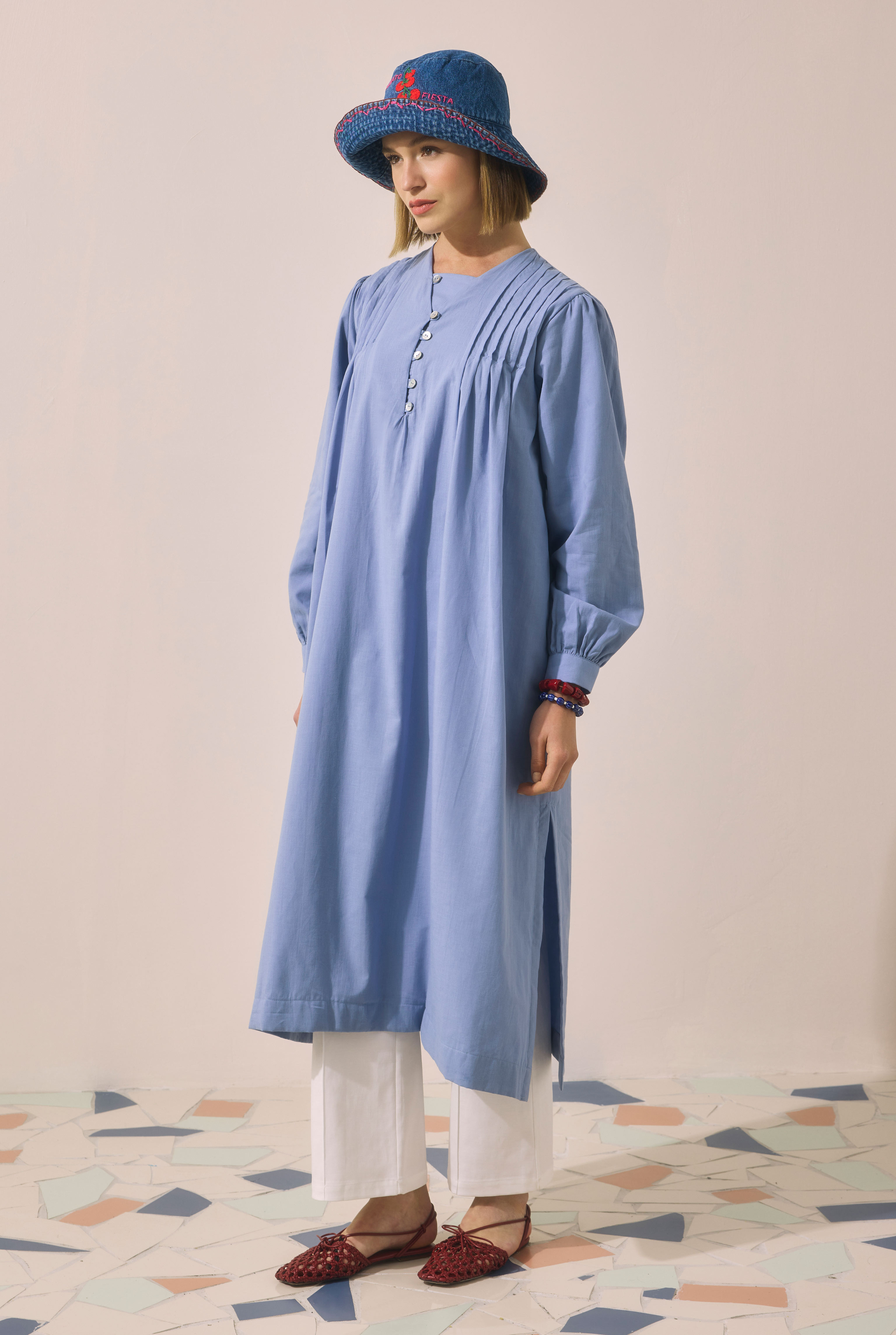 Pintuck Detailed Long Tunic Horizon Blue - 2