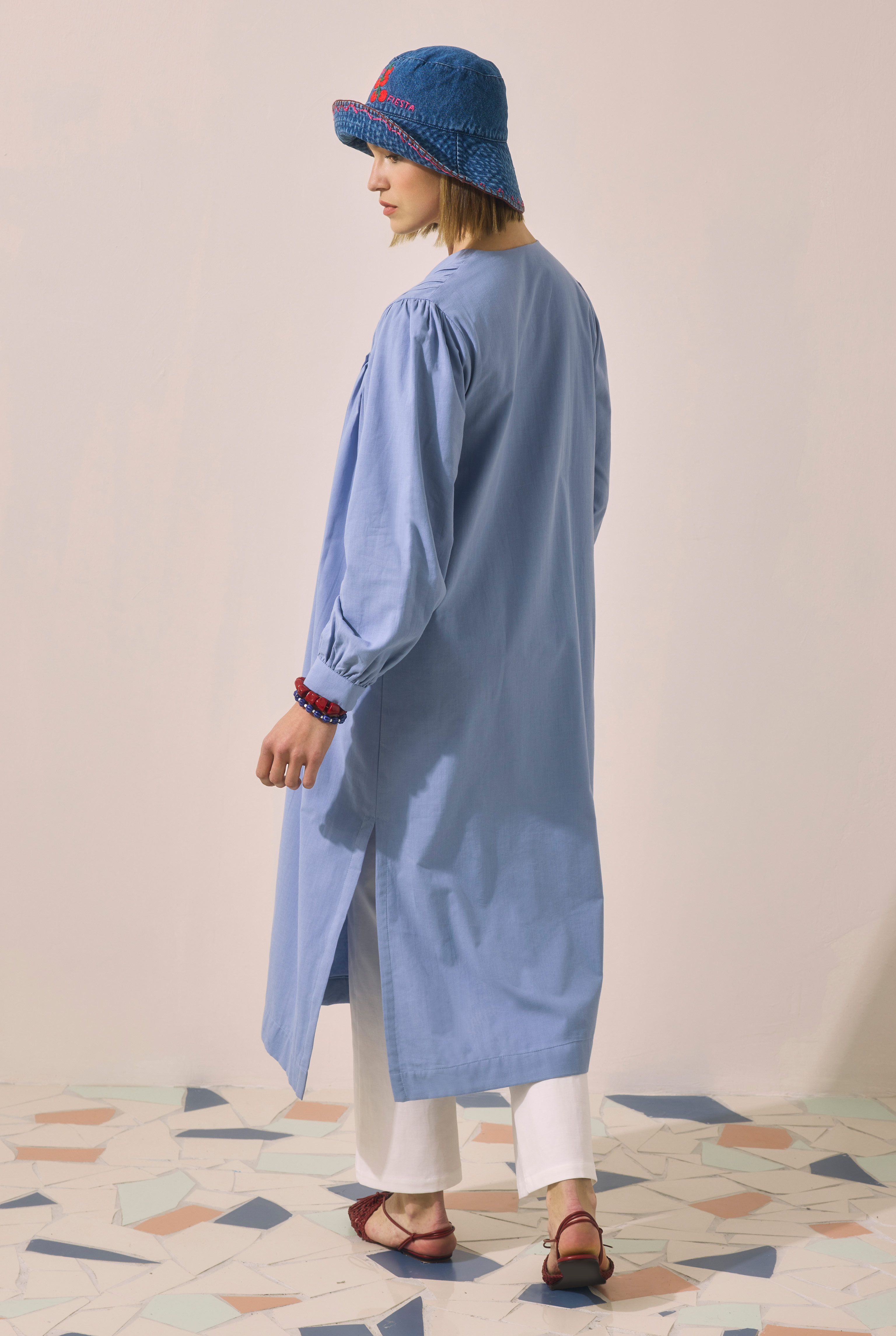 Pintuck Detailed Long Tunic Horizon Blue - 3