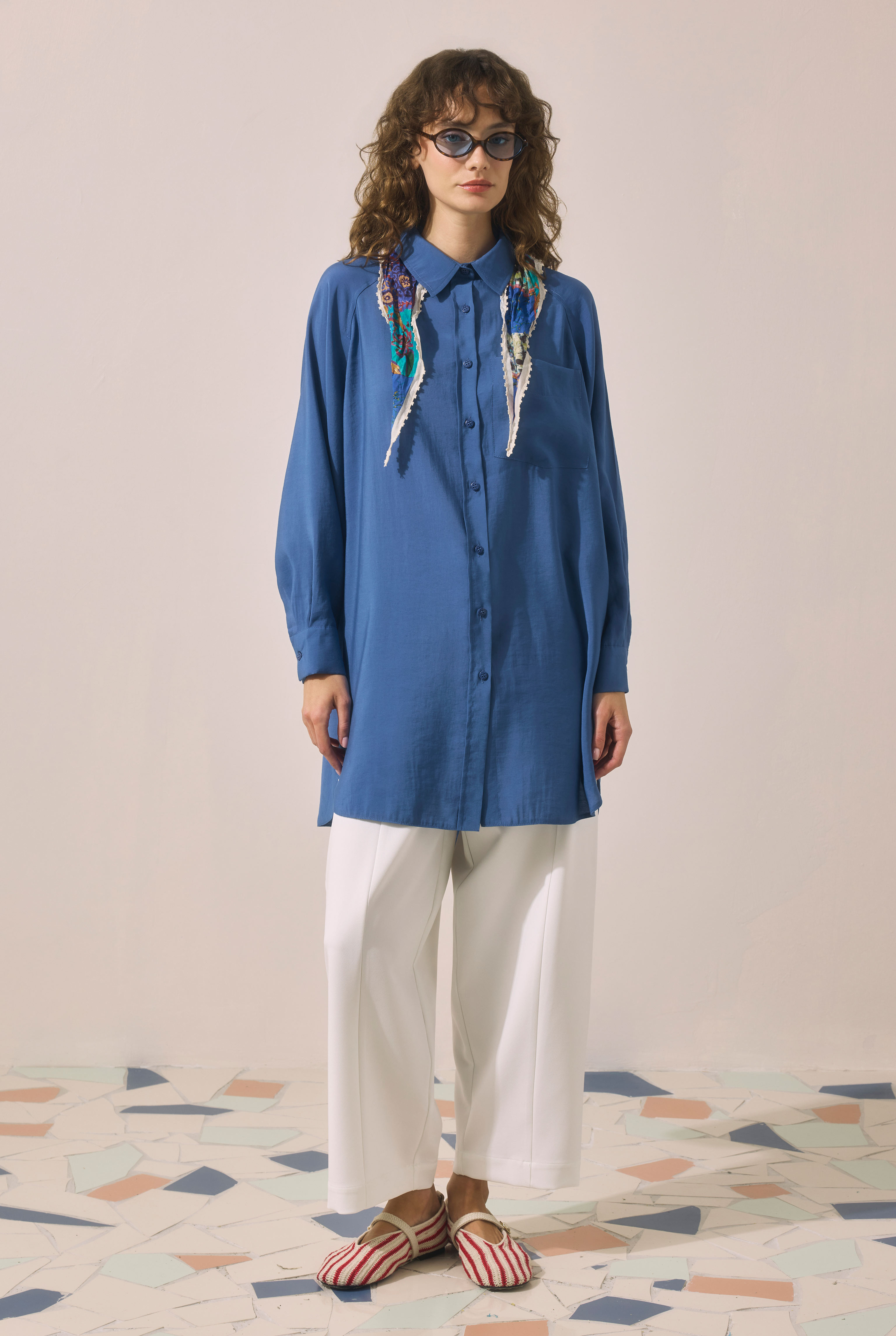 Raglan Sleeve Modal Shirt Saxe - 1
