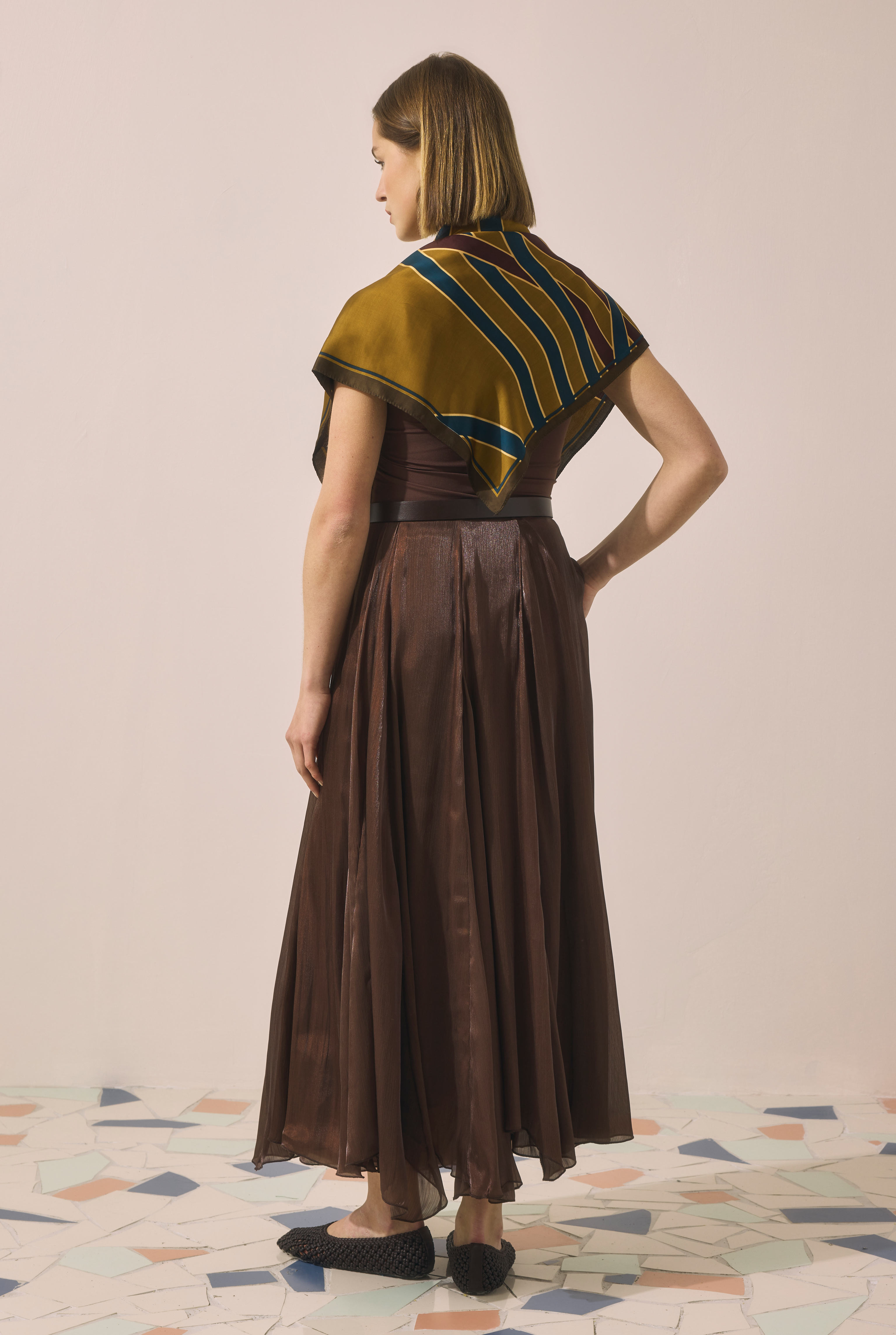 Shimmery Crinkle Skirt Brown - 2
