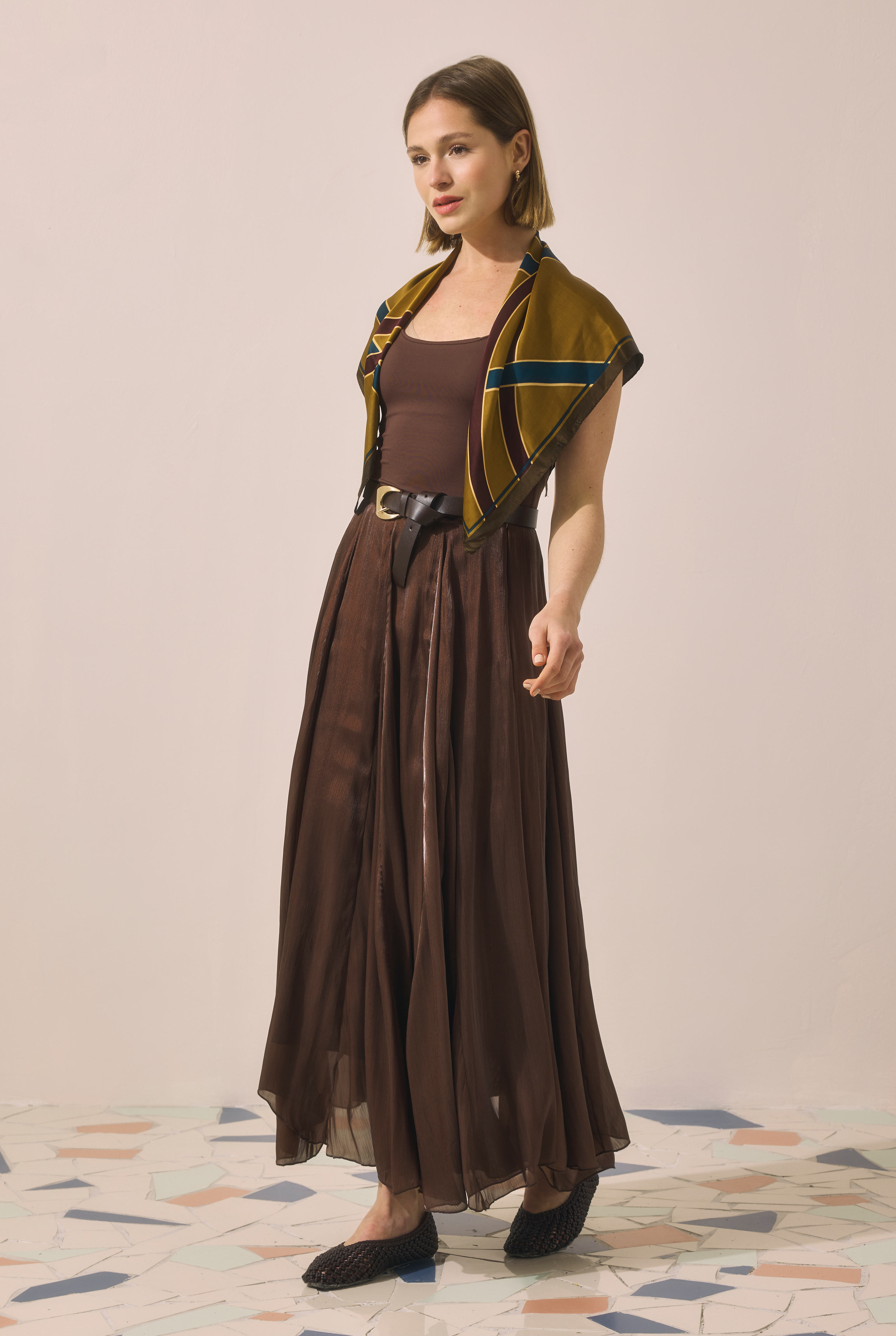Shimmery Crinkle Skirt Brown - 3