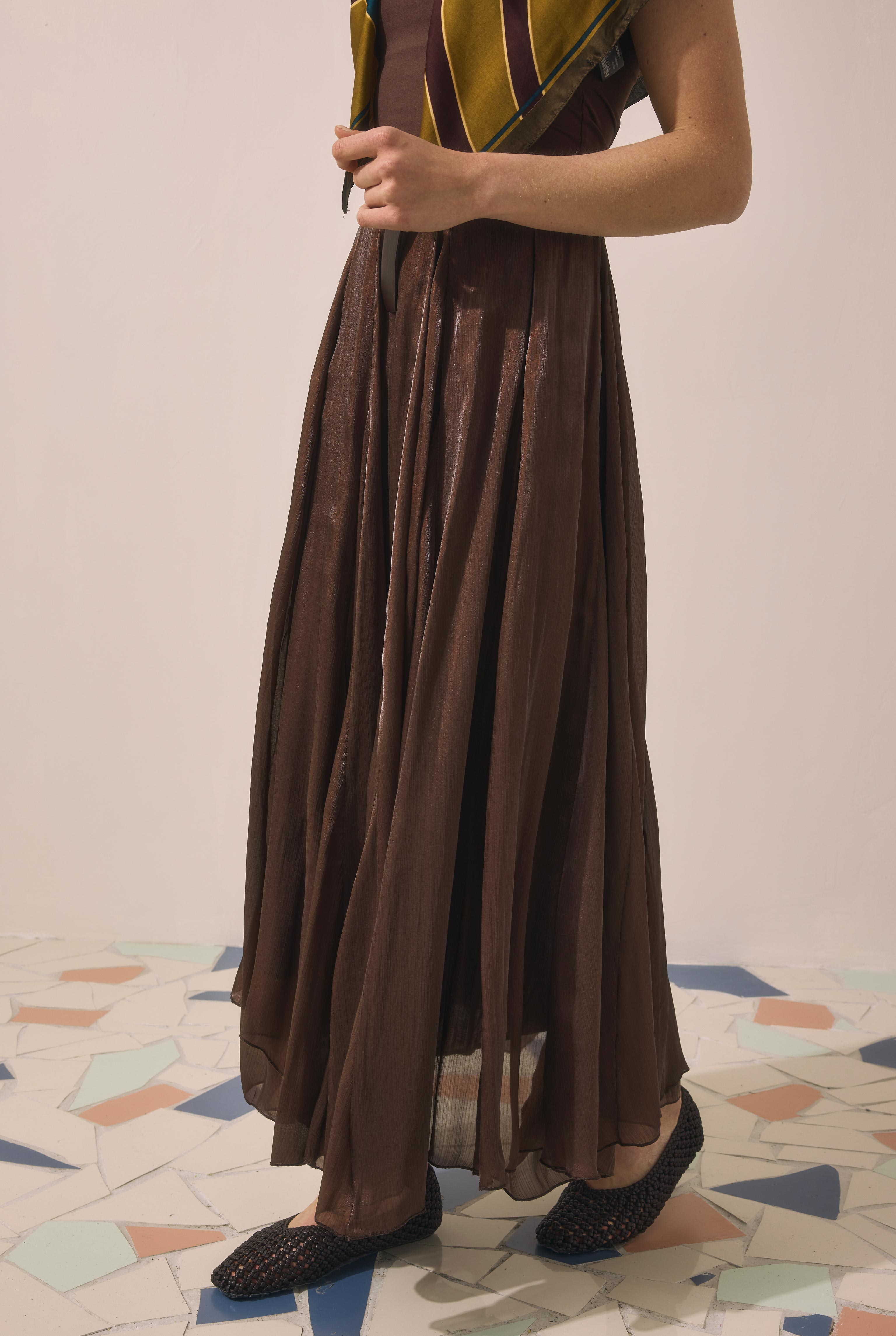 Shimmery Crinkle Skirt Brown - 5