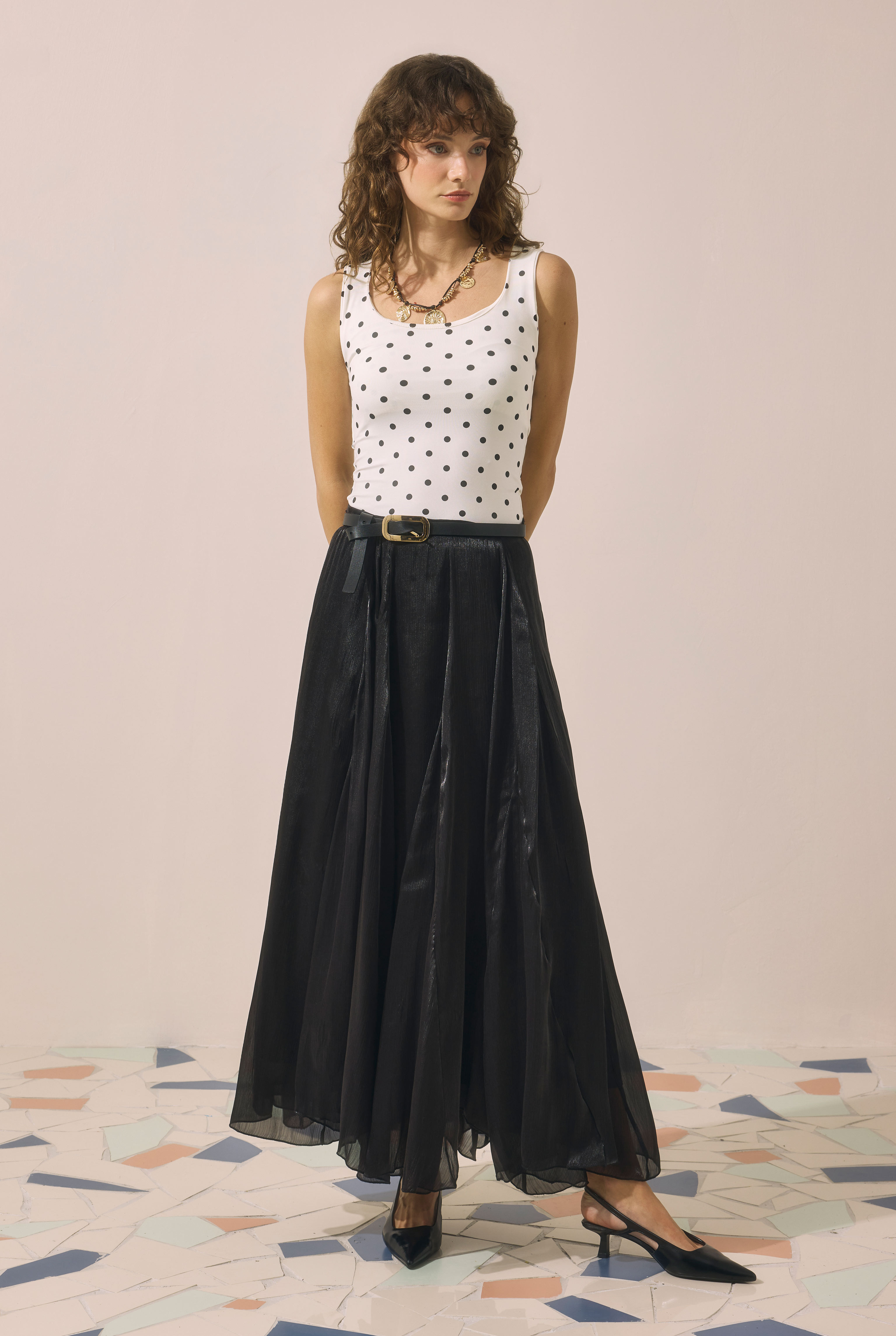 Shimmery Crinkle Skirt Black - HE-QA