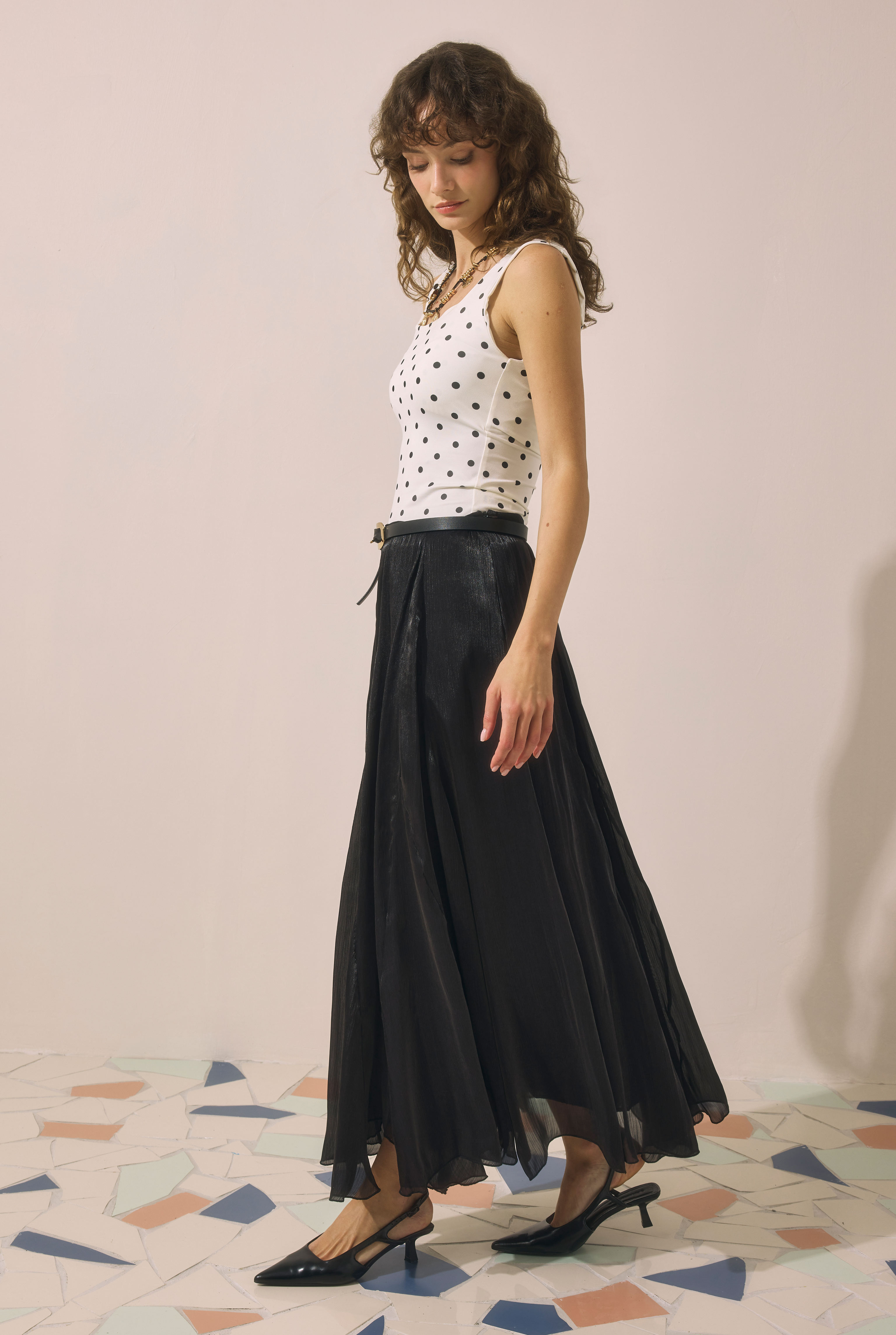 Shimmery Crinkle Skirt Black - 3