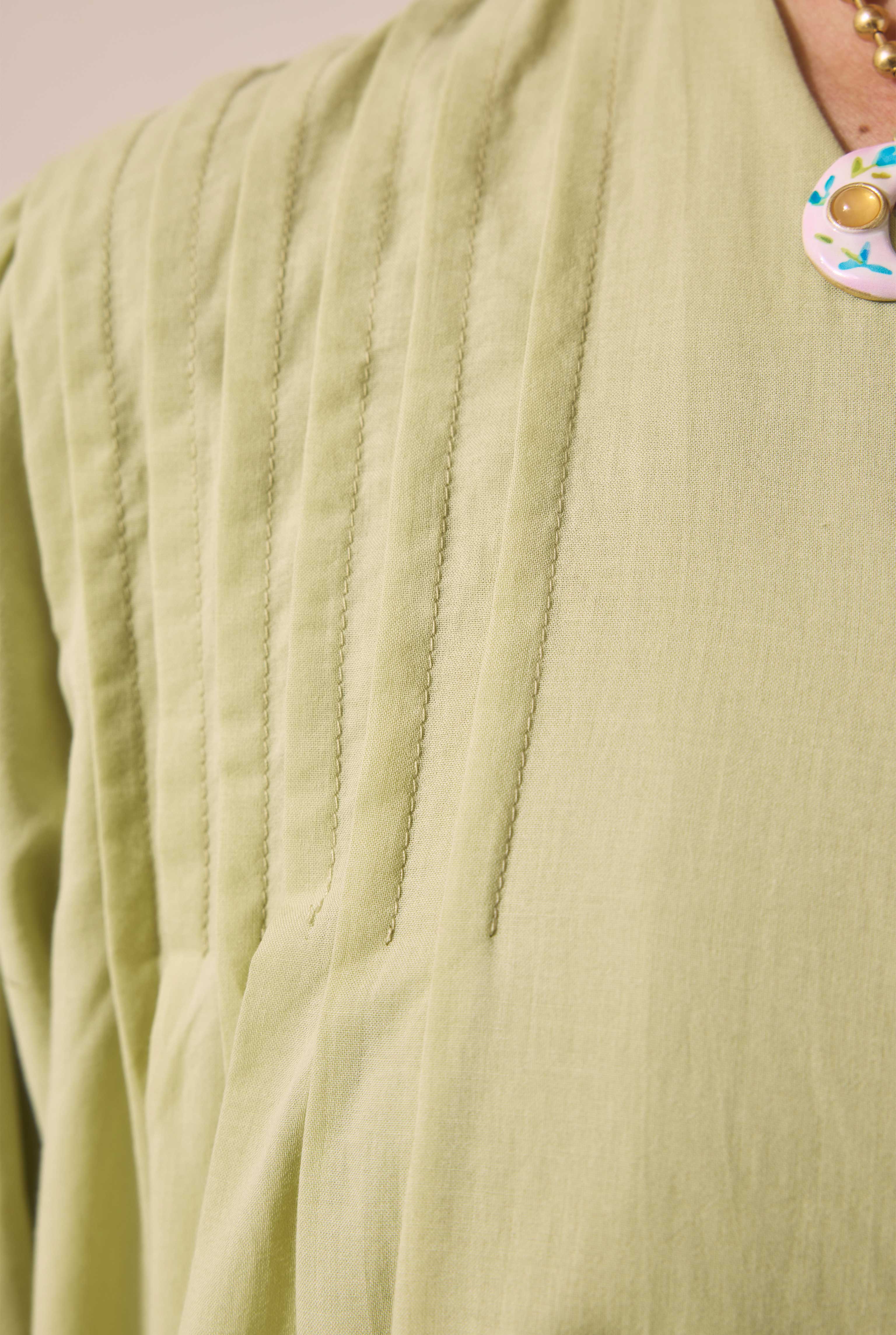 Pintuck Detailed Long Tunic Light Sage Green - 3