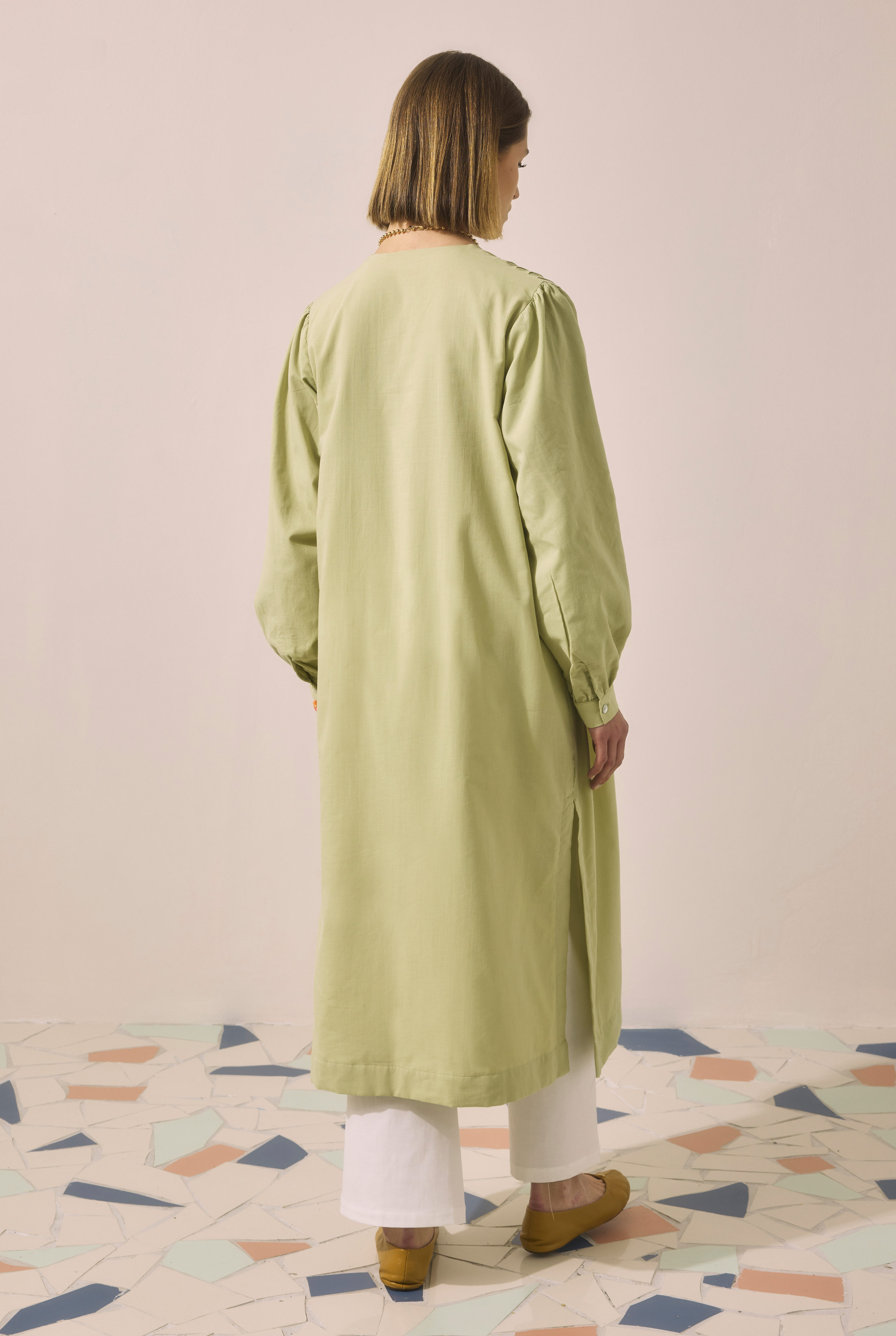 Pintuck Detailed Long Tunic Light Sage Green - 5