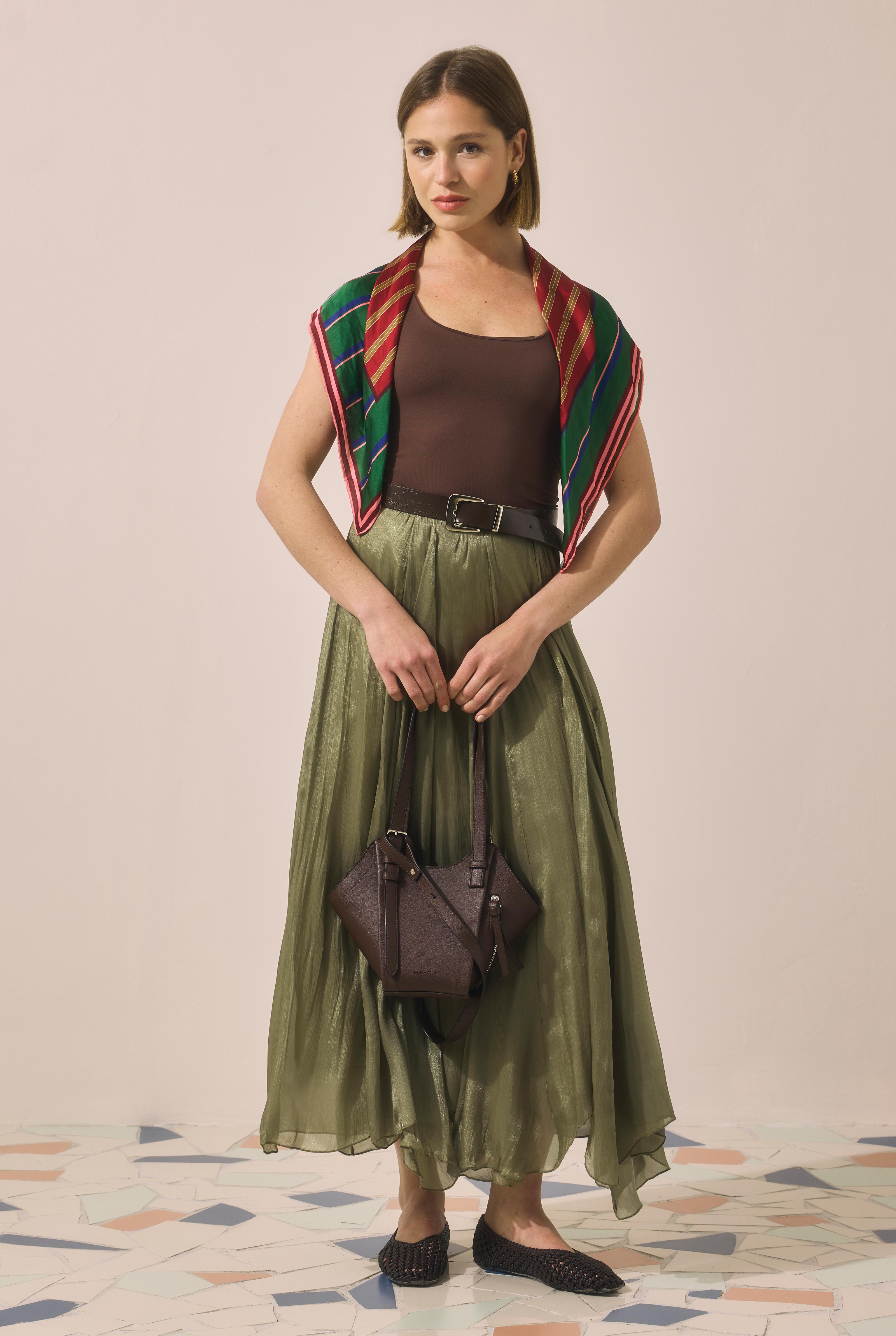 Shimmery Crinkle Skirt Khaki - HE-QA