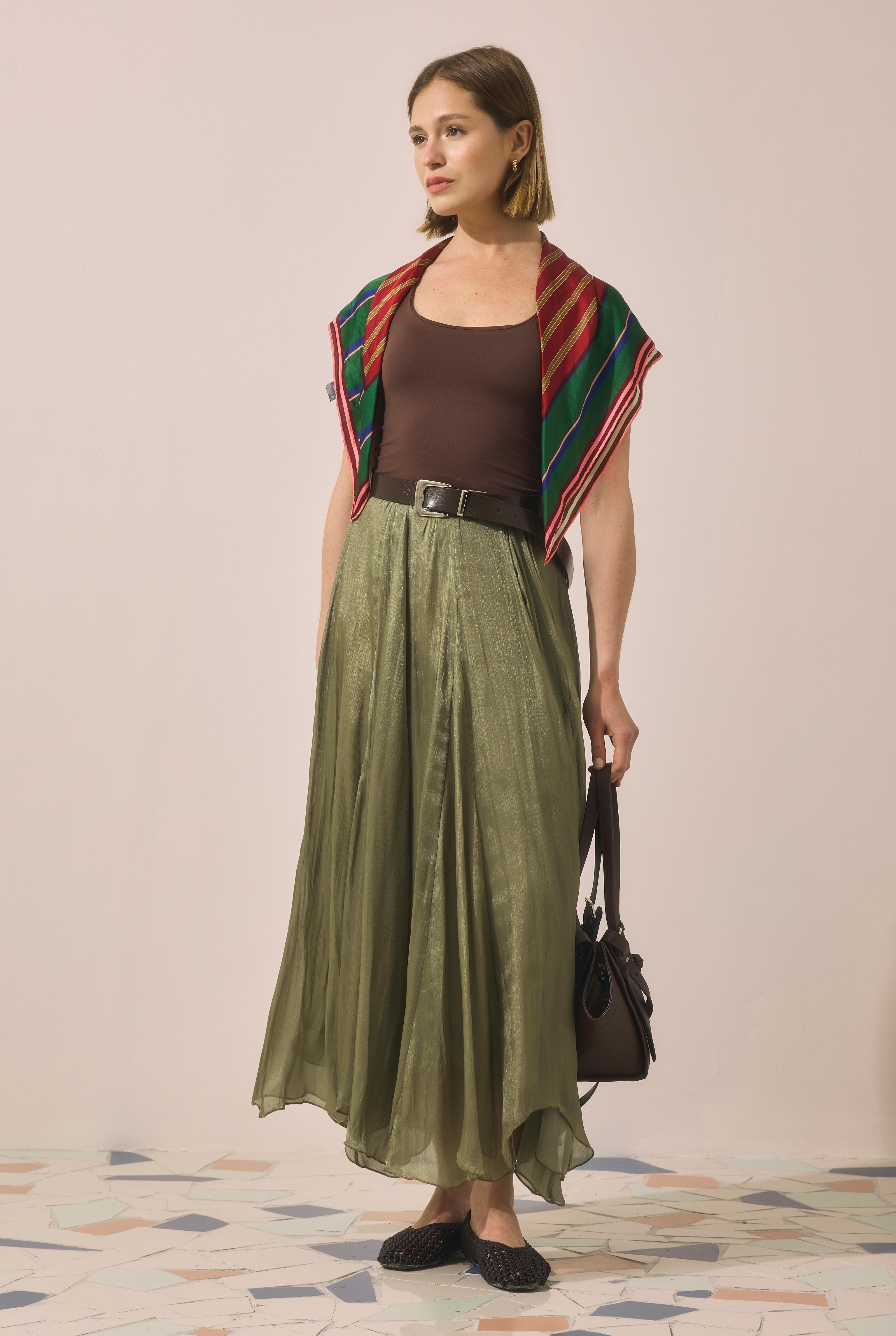 Shimmery Crinkle Skirt Khaki - 2