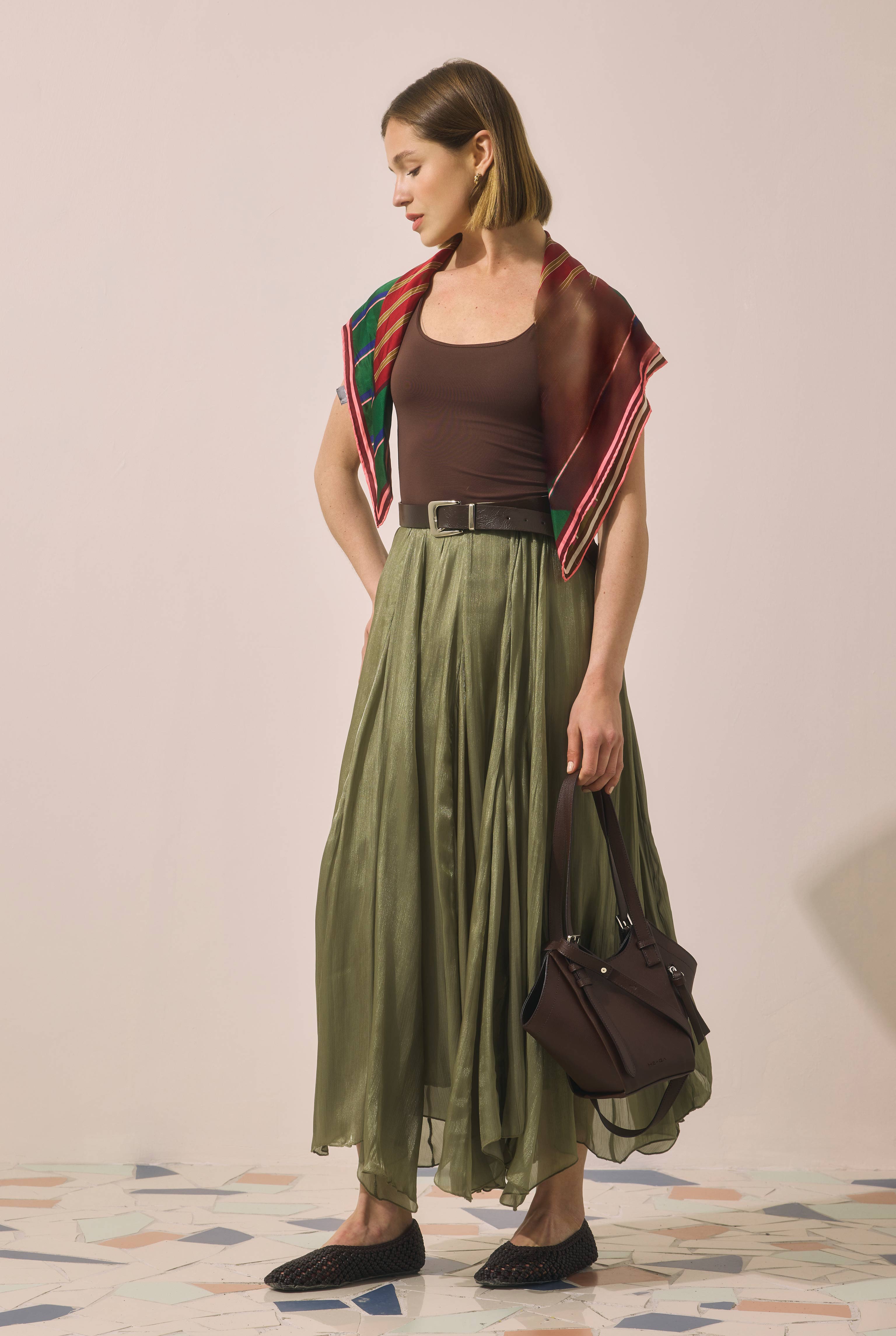 Shimmery Crinkle Skirt Khaki - 3