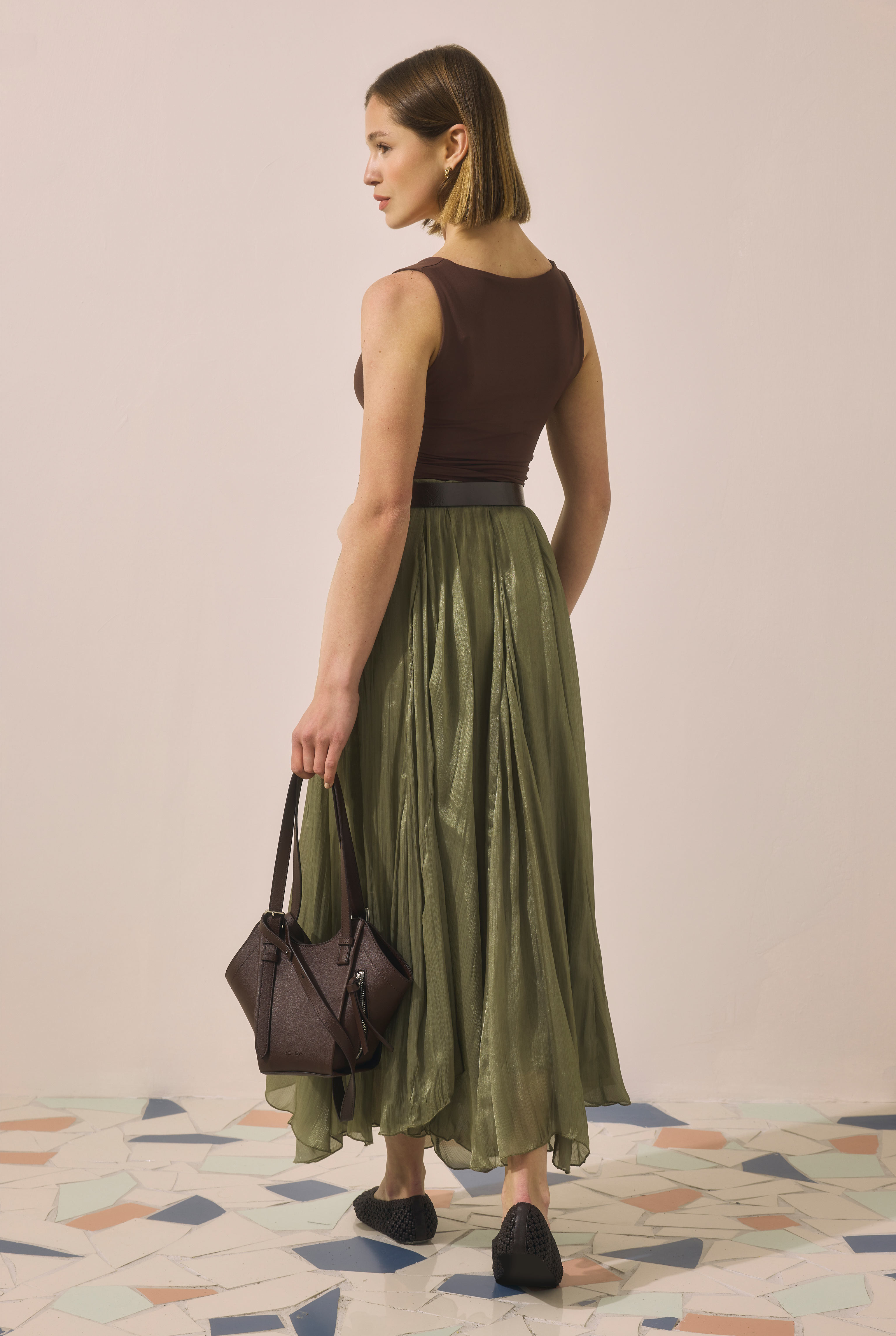 Shimmery Crinkle Skirt Khaki - 4