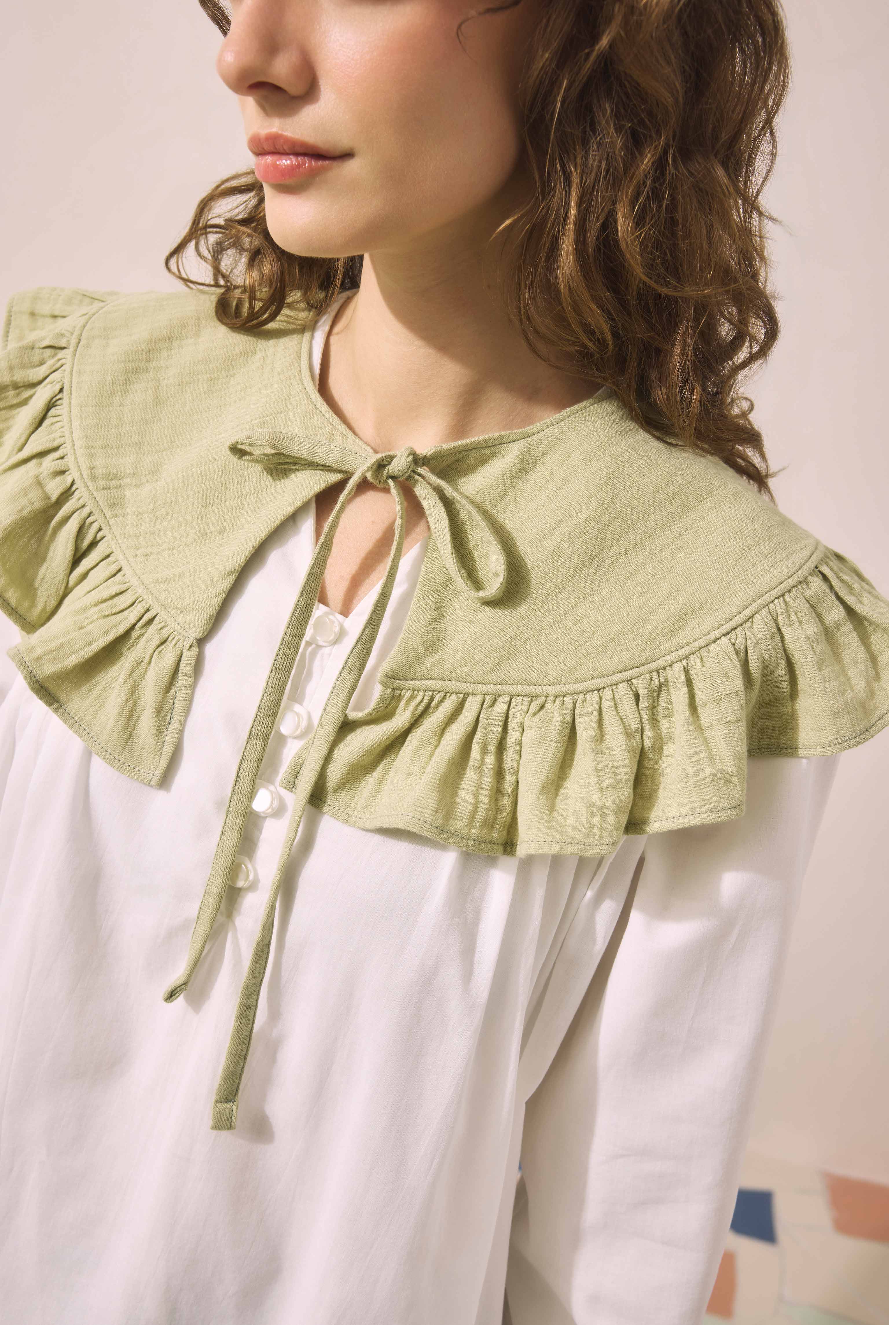 Ruffled Muslin Collar Sage Green - 3