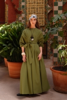 Pintuck Detail Dress Oil Green 