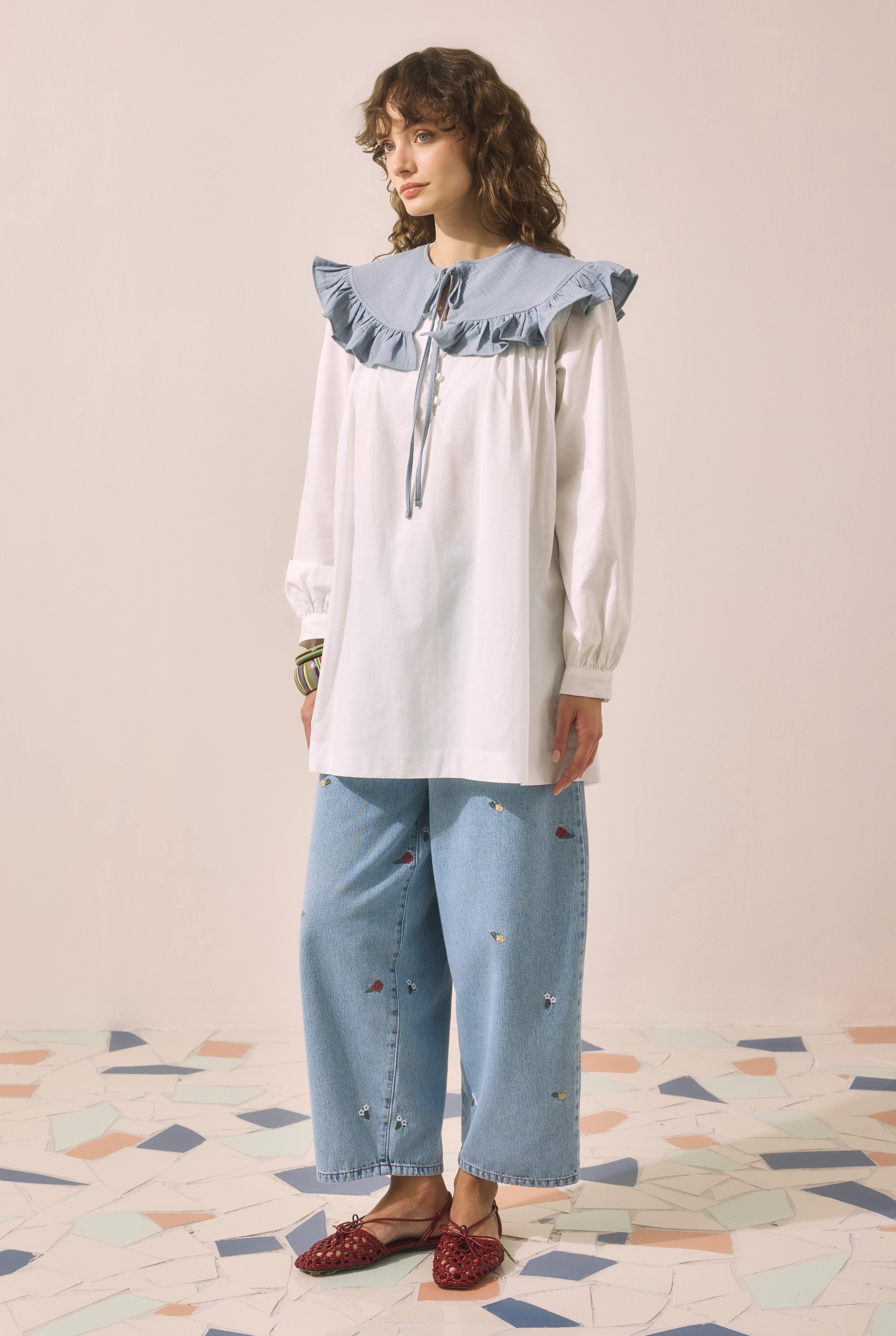 Ruffled Muslin Collar Pastel Blue - 4