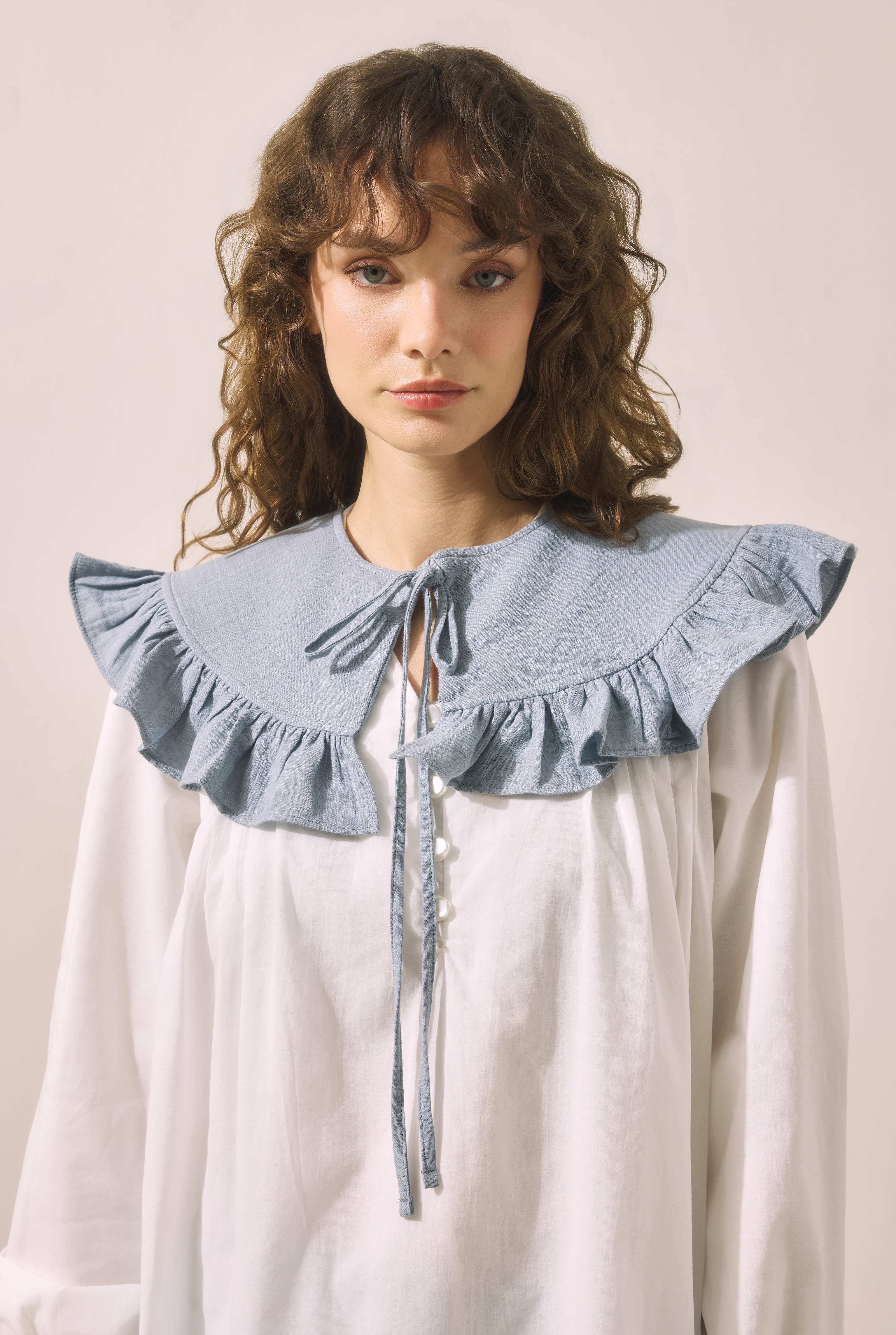 Ruffled Muslin Collar Pastel Blue - 2