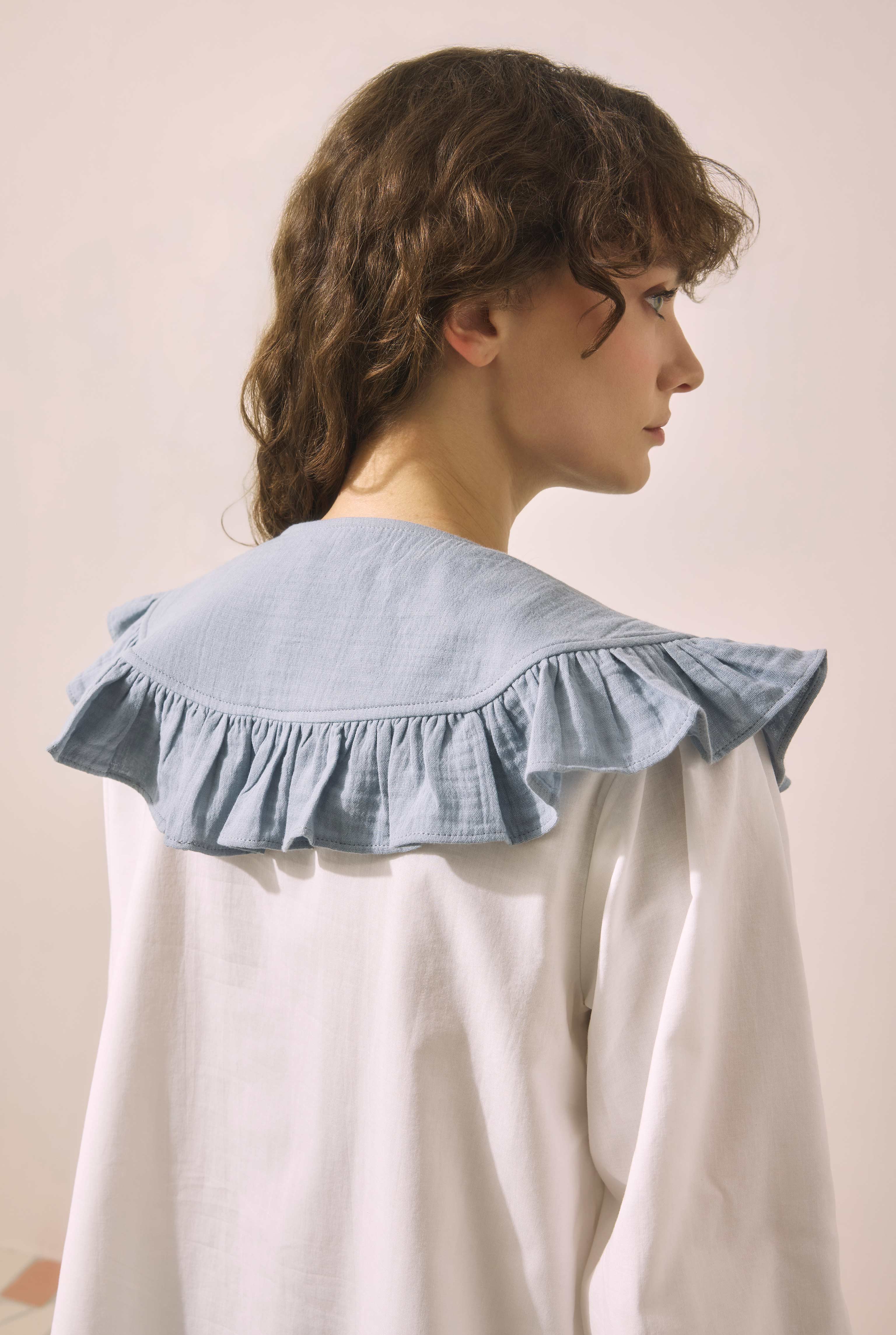 Ruffled Muslin Collar Pastel Blue - 3
