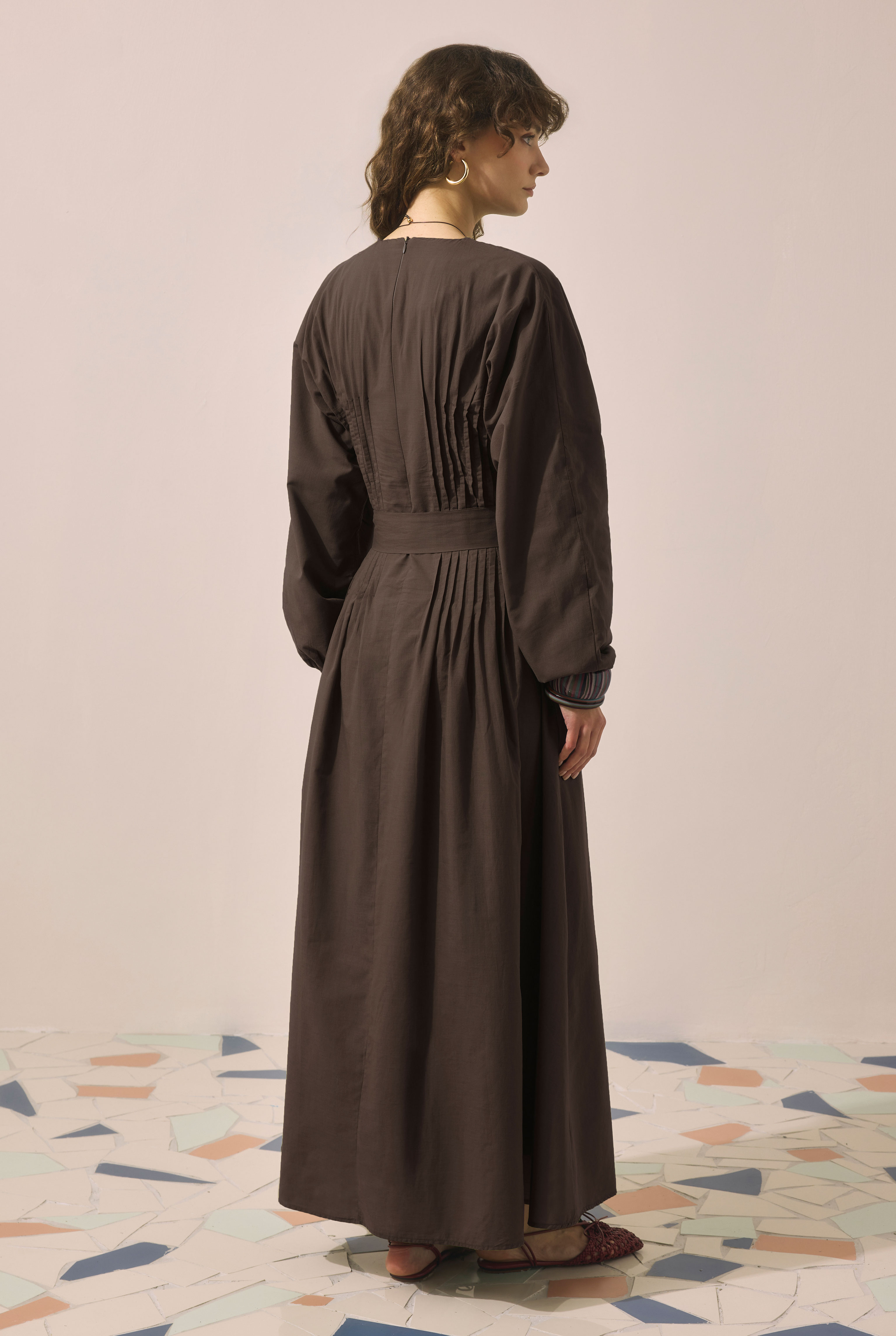 Pintuck Detail Dress Brown - 6