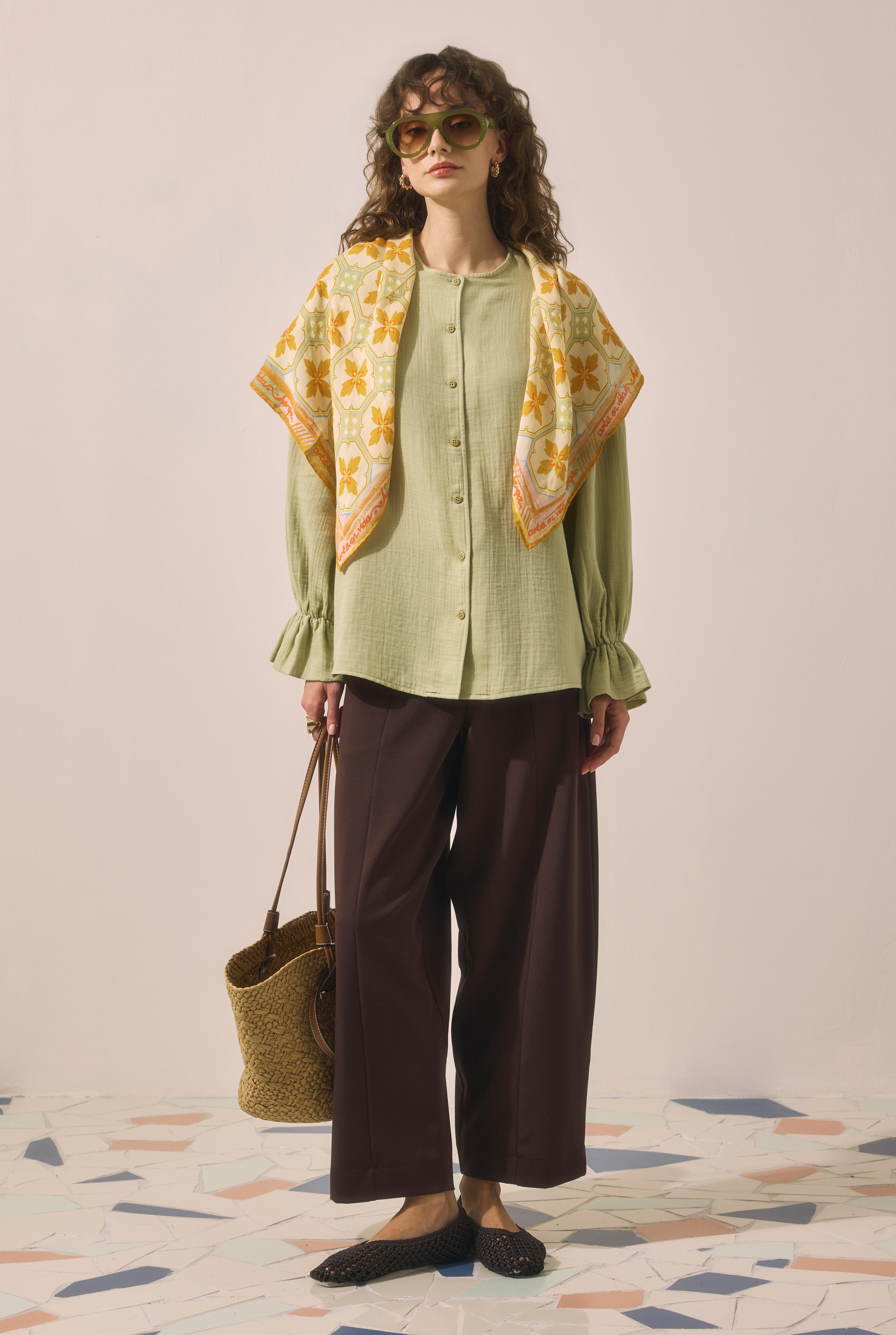 Flowy Muslin Shirt Sage Green - 2