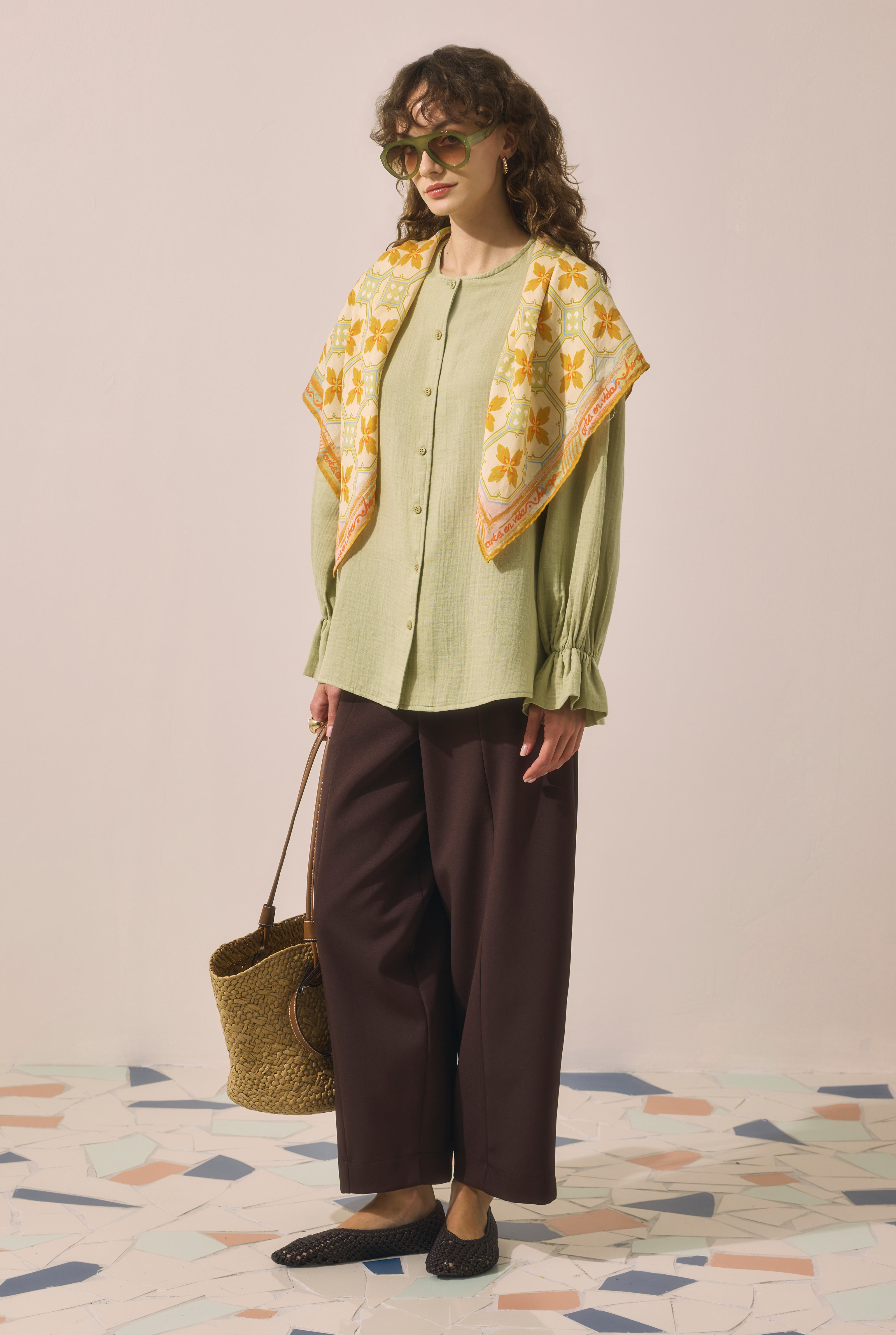 Flowy Muslin Shirt Sage Green - 3