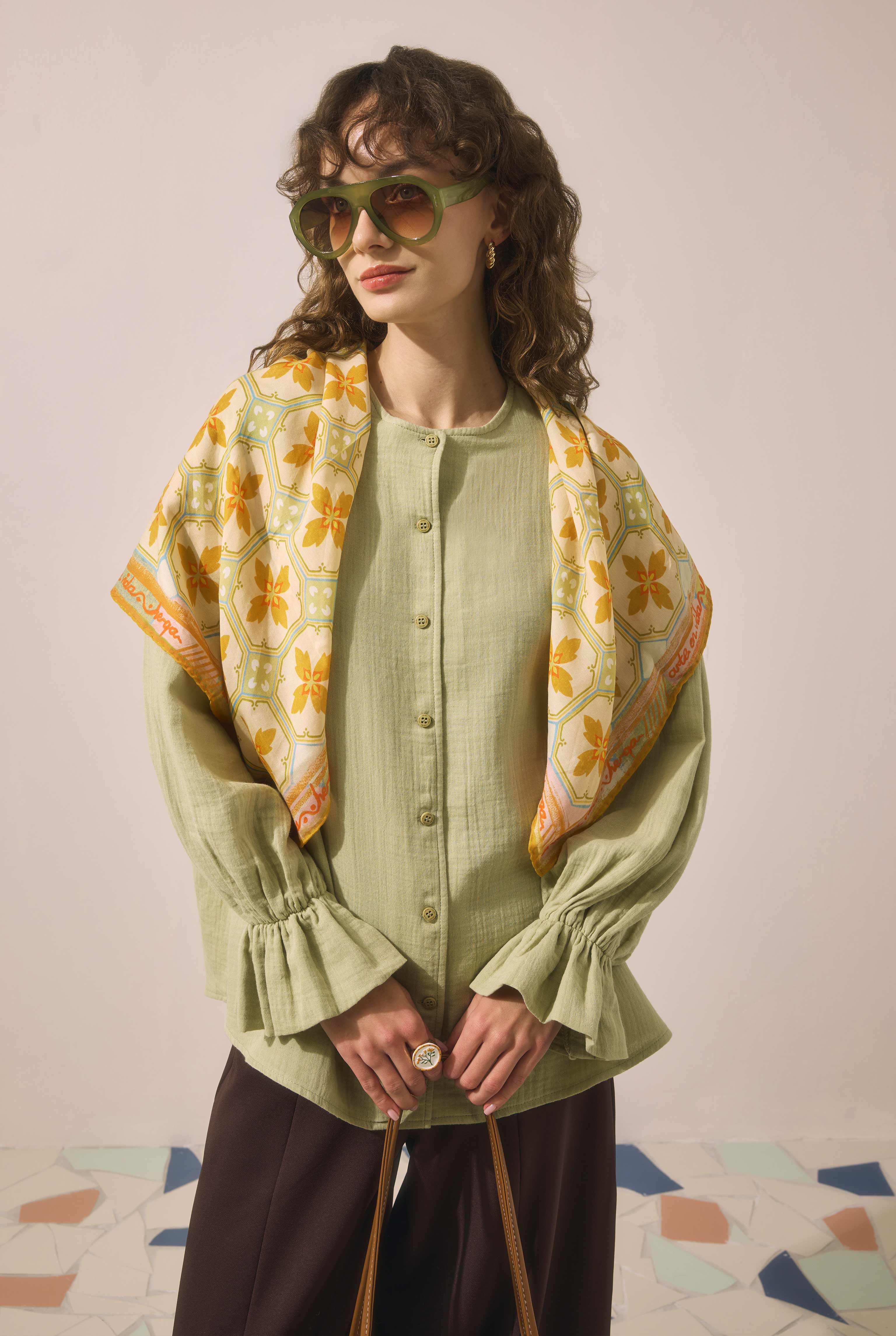 Flowy Muslin Shirt Sage Green - HE-QA