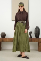 Wrinkled Voile Skirt Oil Green 