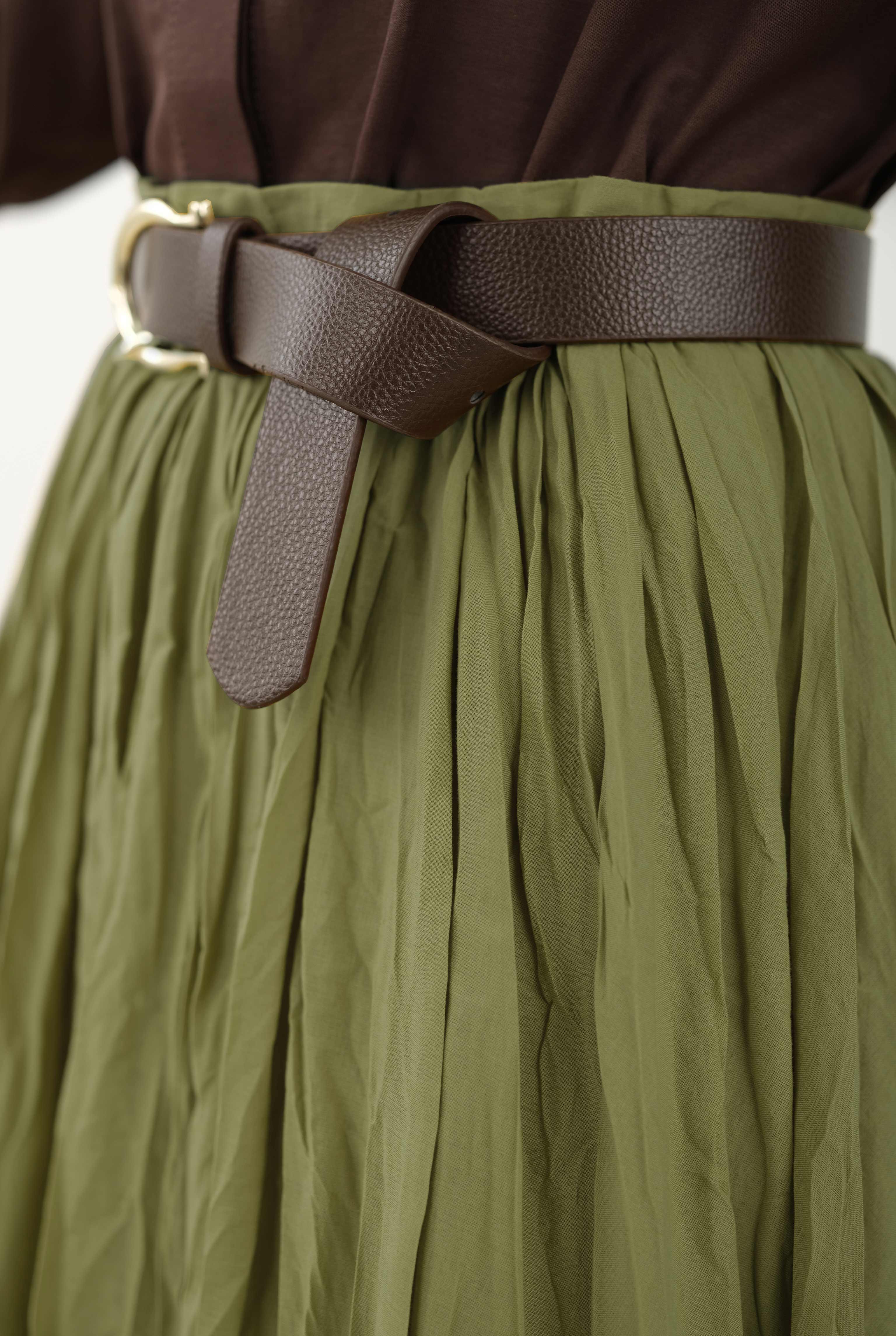 Wrinkled Voile Skirt Oil Green - 6
