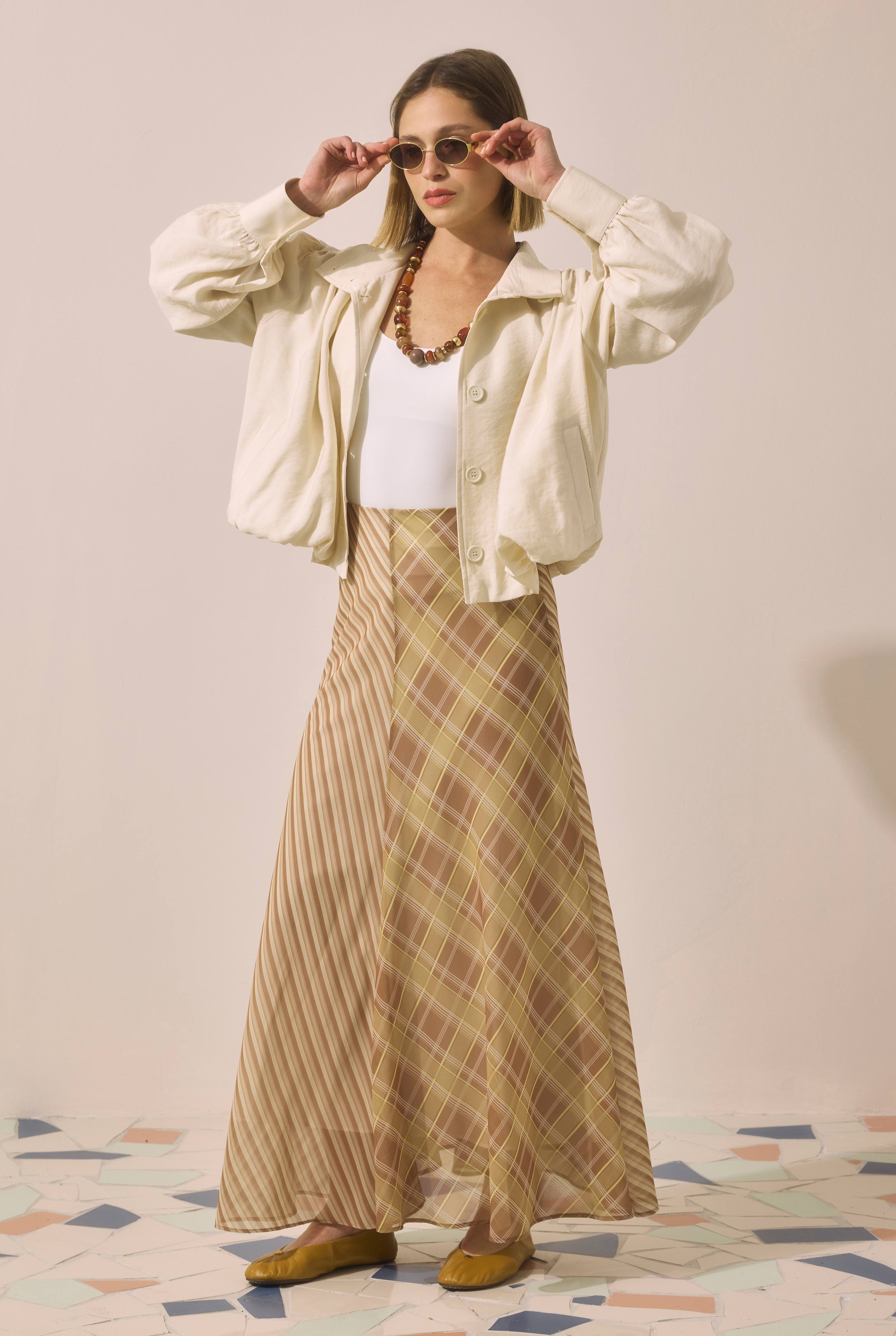 Chiffon Flare Skirt Yellow Brown - 2